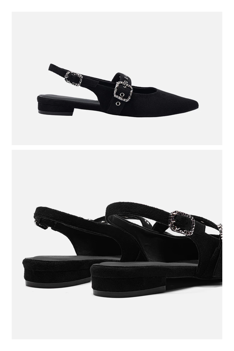 Giày bệt Floralpunk Mary Pointy - Suede Black - Đế cao 3cm chất liệu da lộn - dây quai gót kèm móc khóa