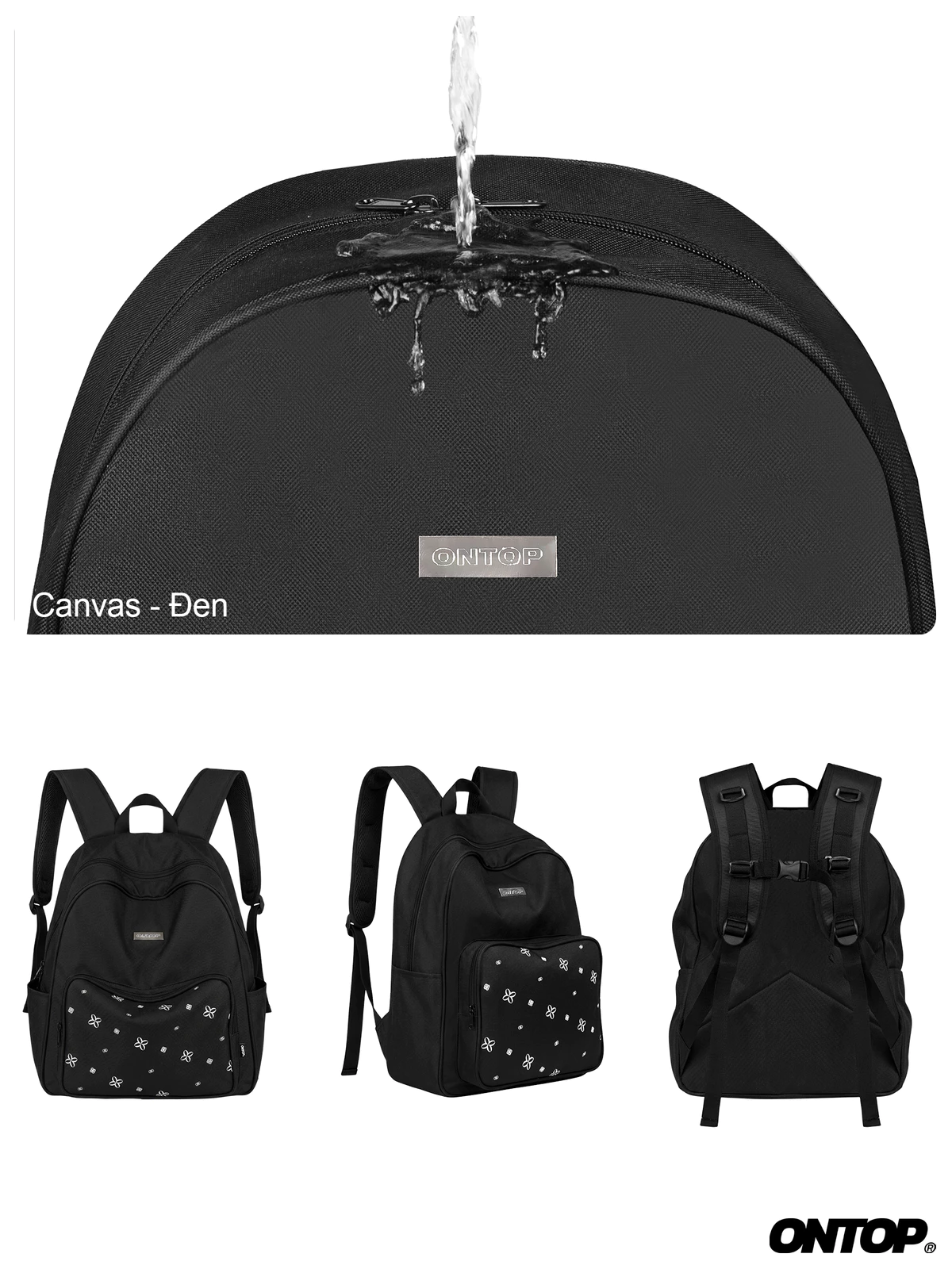 Balo họa tiết canvas local brand ONTOP nhiều ngăn đựng vừa laptop 14.3inches màu đen Level backpack | O-P29