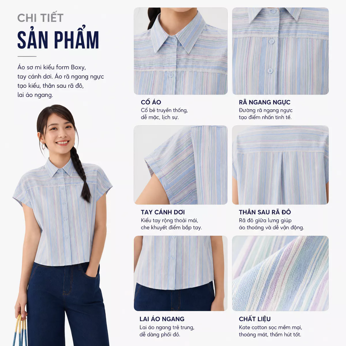 [VOUCHER 22%] Áo Sơ Mi Nữ GUMAC Form Boxy Tay Cánh Dơi Lai Ngang Phong Cách Hiện Đại Năng Động LAG08036