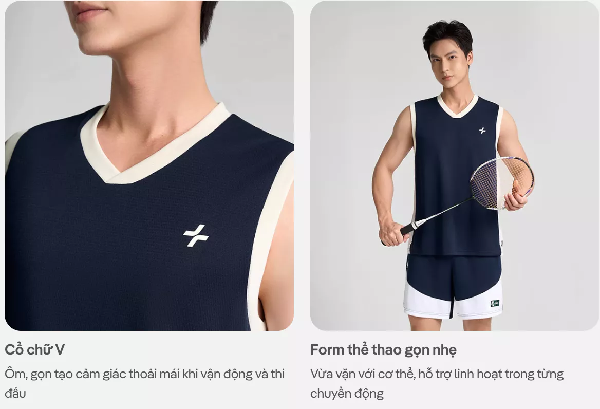 [TẶNG COMBO2TẤT ]Áo sát nách Tanktop cổ V cầu lông Slide Flow Smash Energy thoáng mát nhanh khô, hạn chế ma sát Coolmate