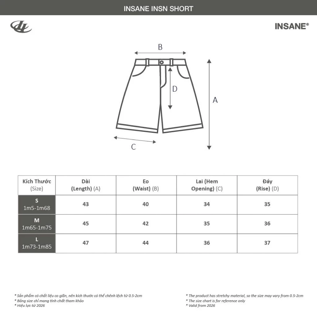 Quần Ngắn InsaneClo INSN SHORTS Form Trên Gối Unisex Chất Liệu Denim