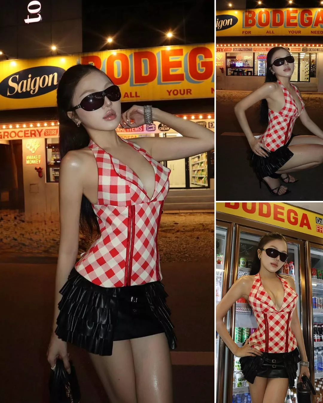 LSOUL Áo Corset Cổ Yếm Caro Đỏ Linen Style Quyền Rũ Uzi Top A25072829