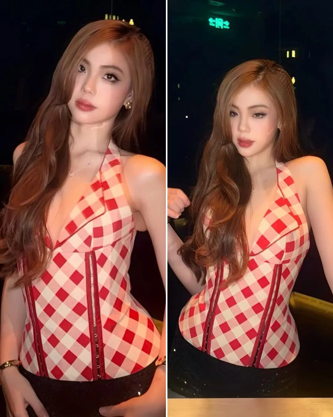 LSOUL Áo Corset Cổ Yếm Caro Đỏ Linen Style Quyền Rũ Uzi Top A25072829