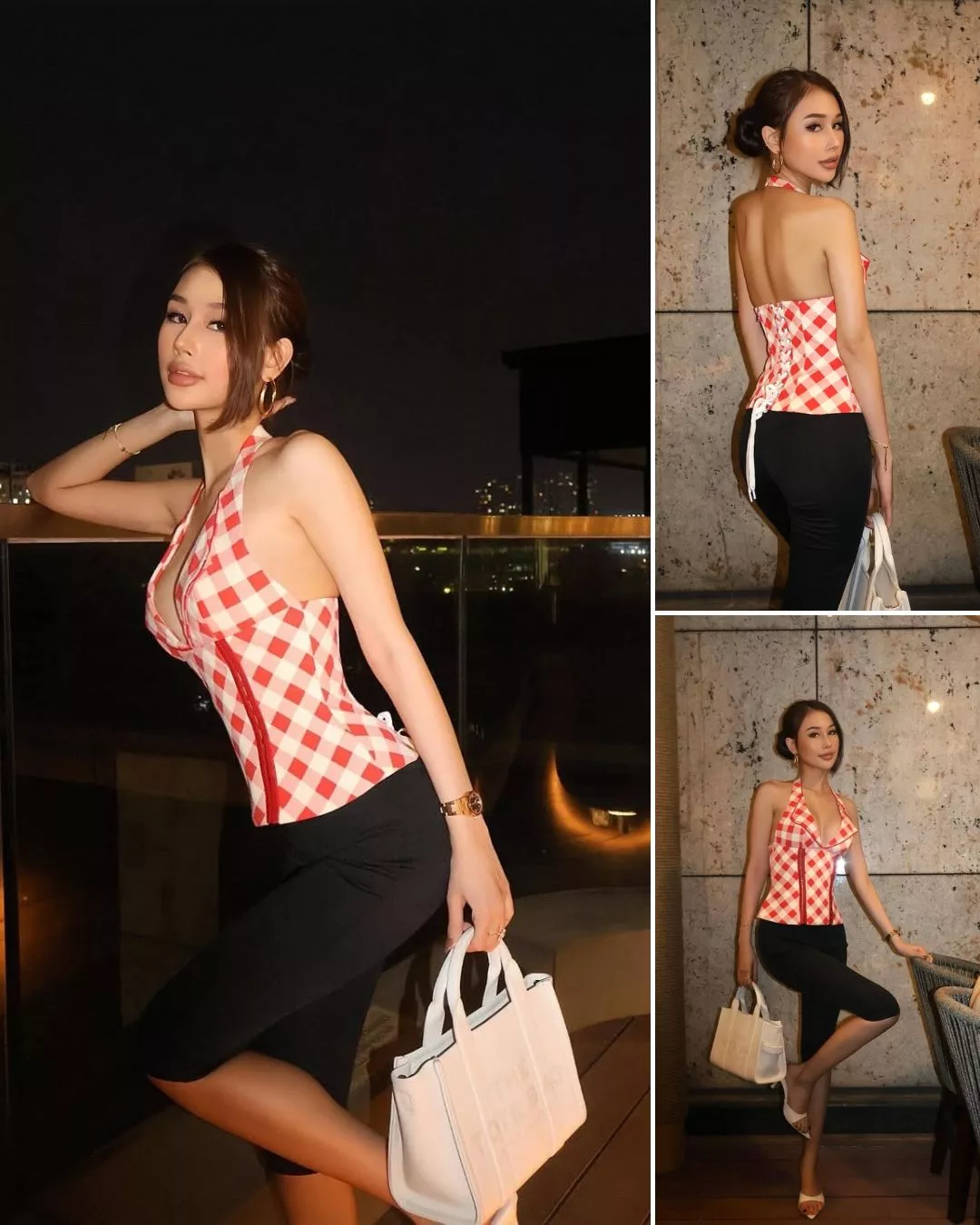 LSOUL Áo Corset Cổ Yếm Caro Đỏ Linen Style Quyền Rũ Uzi Top A25072829