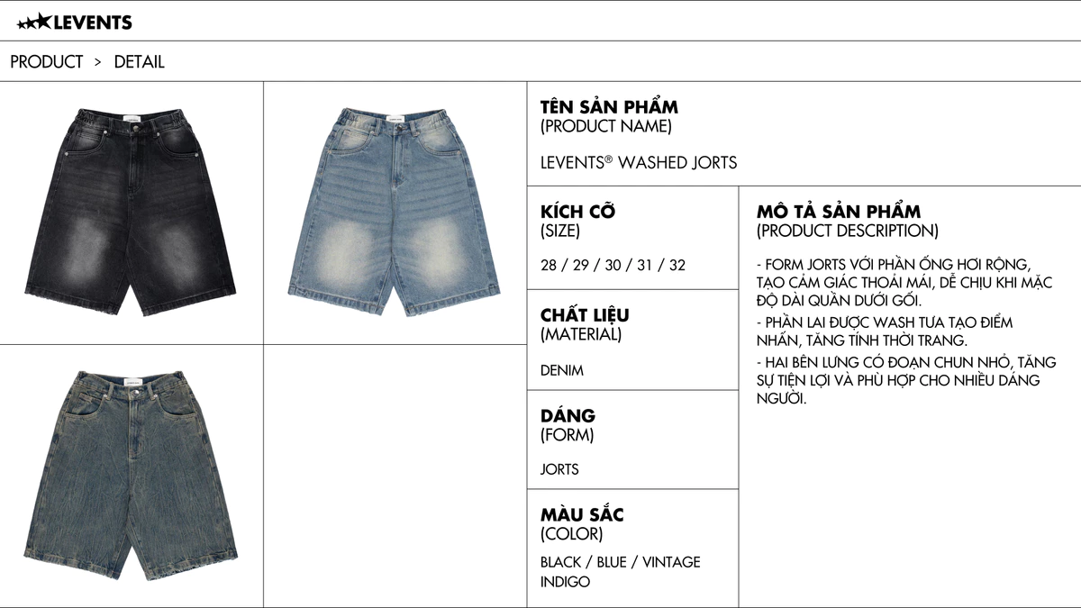 Quần Đùi Jeans Levents Washed Jorts