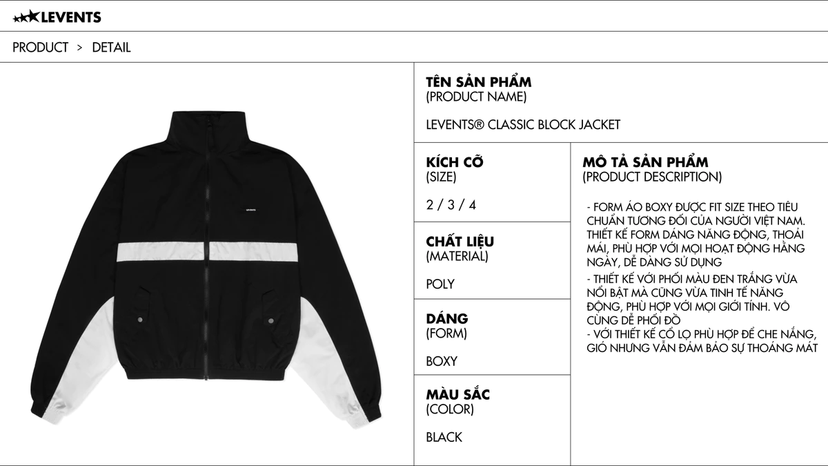 Áo Khoác Dù Levents Classic Block/ Black Jacket Oversized