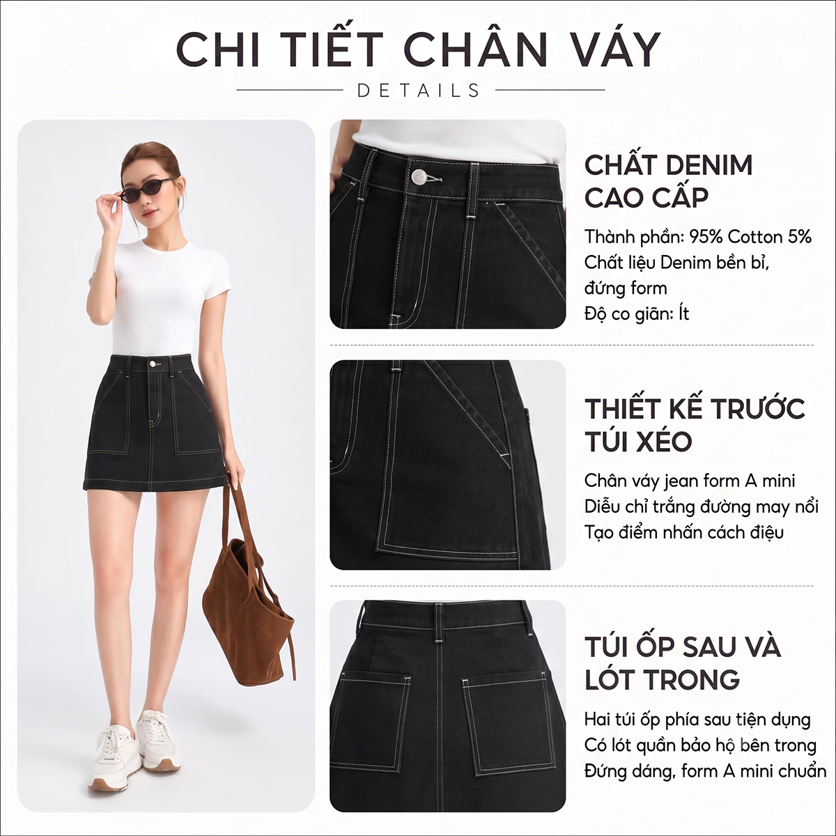 Chân Váy Jeans Nữ GMORNING Dáng A Ngắn Túi Hộp Phối Chỉ Nổi Lưng Cao Trẻ Trung Năng Động YVG08144