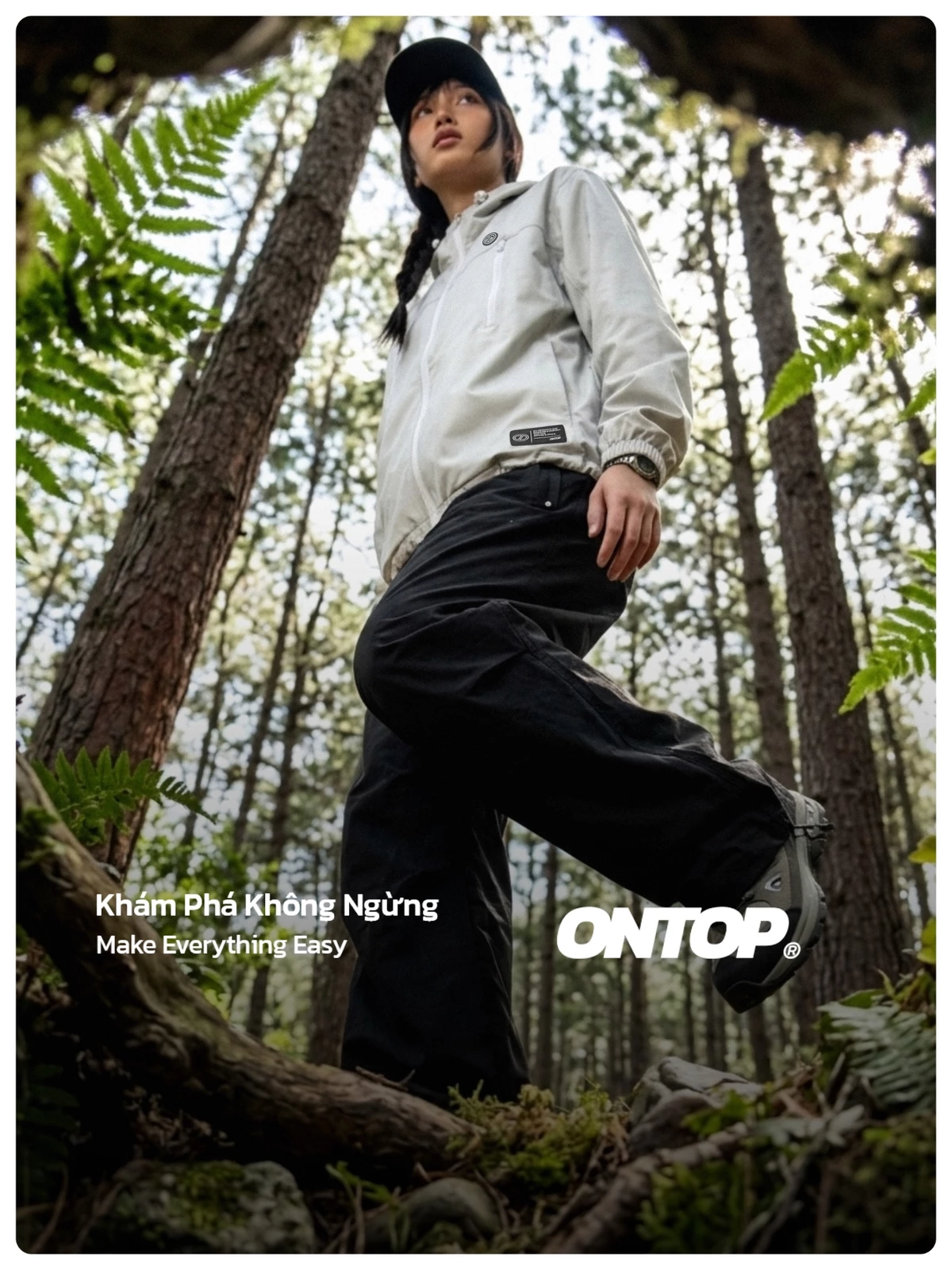 Áo khoác gió 2 lớp nữ ONTOP có mũ màu xám, 2 túi ngực dọc nổi bật Nomad Shell Jacket | O-AK8-XT
