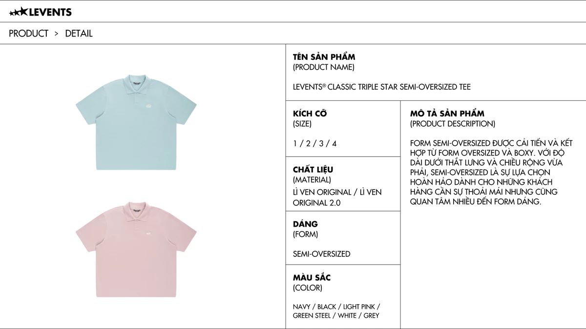 Áo Polo Levents® Classic Triple Star Semi-Oversized