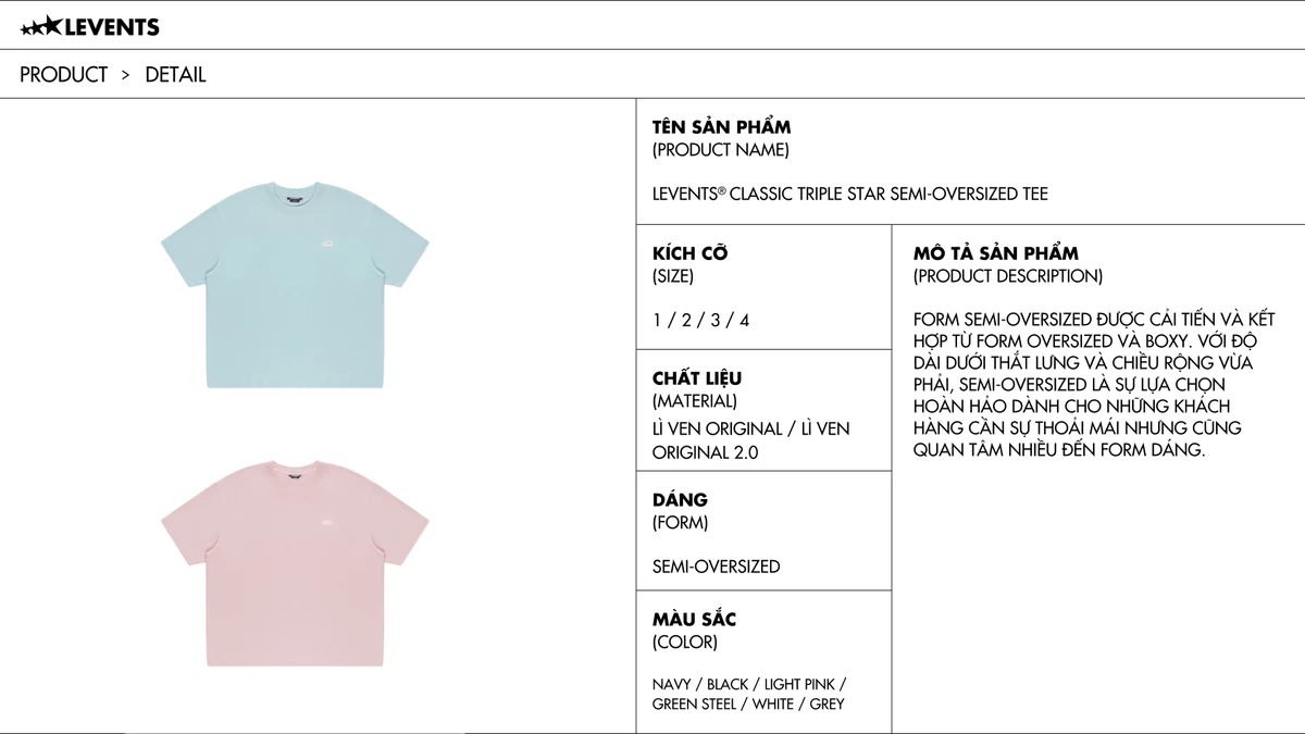 Áo Thun Levents® Classic Triple Star Semi-Oversized Tee
