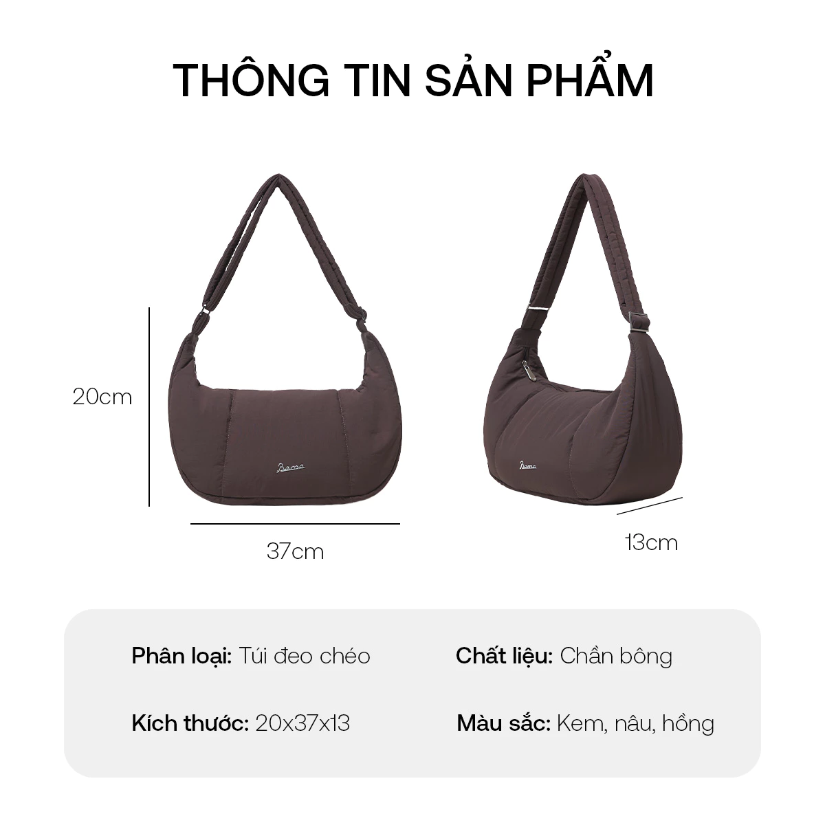 Túi Đeo Chéo Nam Nữ Chần Bông BAMA Slouch Bag Túi Xách Đeo Vai Vải Đi Chơi Đi Làm Công Sở Nhiều Ngăn