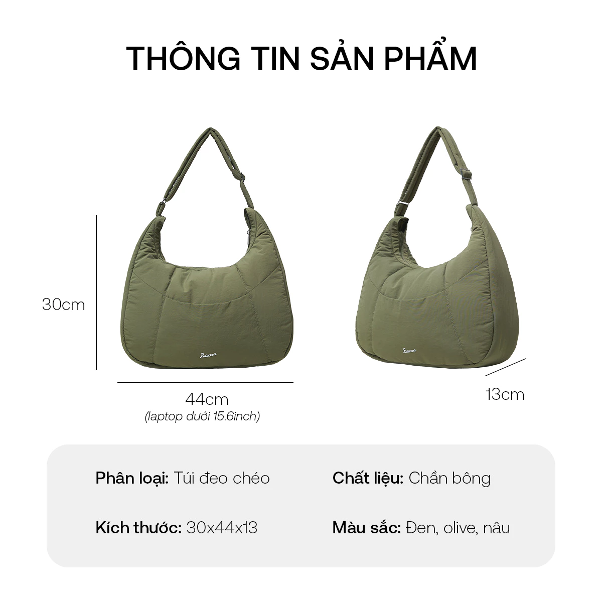 Túi Đeo Vai Chần Bông BAMA Pebble Bag Túi Đeo Chéo Nam Nữ Đi Chơi Đi Làm Ngăn Đựng Laptop 15.6 inch