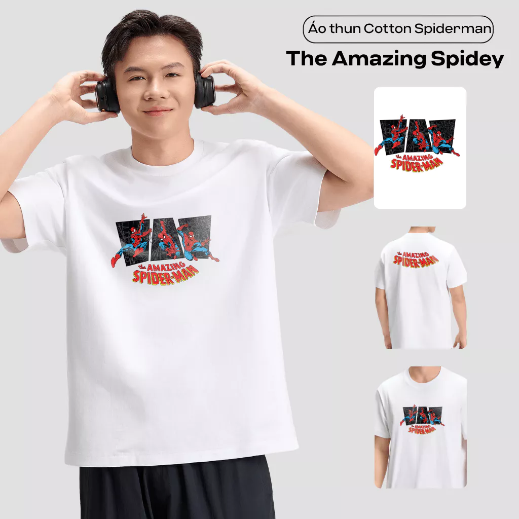 [TẶNG QUẦN SPIDER ĐƠN 299K][MỚI]Áo thun Cotton Compact unisex Spiderman, áo in người nhện thoải mái, áo Marvel Coolmate