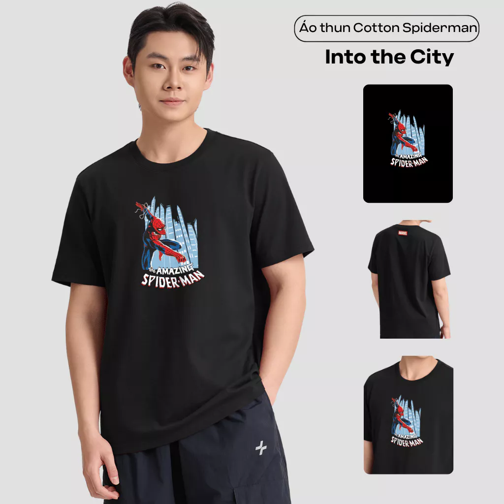[TẶNG QUẦN SPIDER ĐƠN 299K][MỚI]Áo thun Cotton Compact unisex Spiderman, áo in người nhện thoải mái, áo Marvel Coolmate
