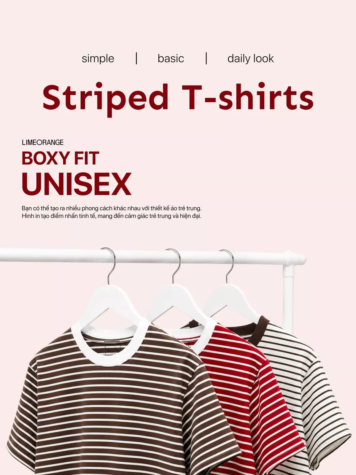 Áo Thun Sọc Ngang Tay Ngắn Unisex Boxy Fit Daily Stripe LIMEORANGE LU26101118