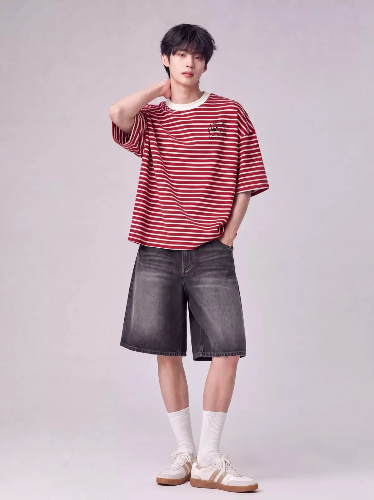 Áo Thun Sọc Ngang Unisex Boxy Fit Daily Stripe LIMEORANGE LU26101117