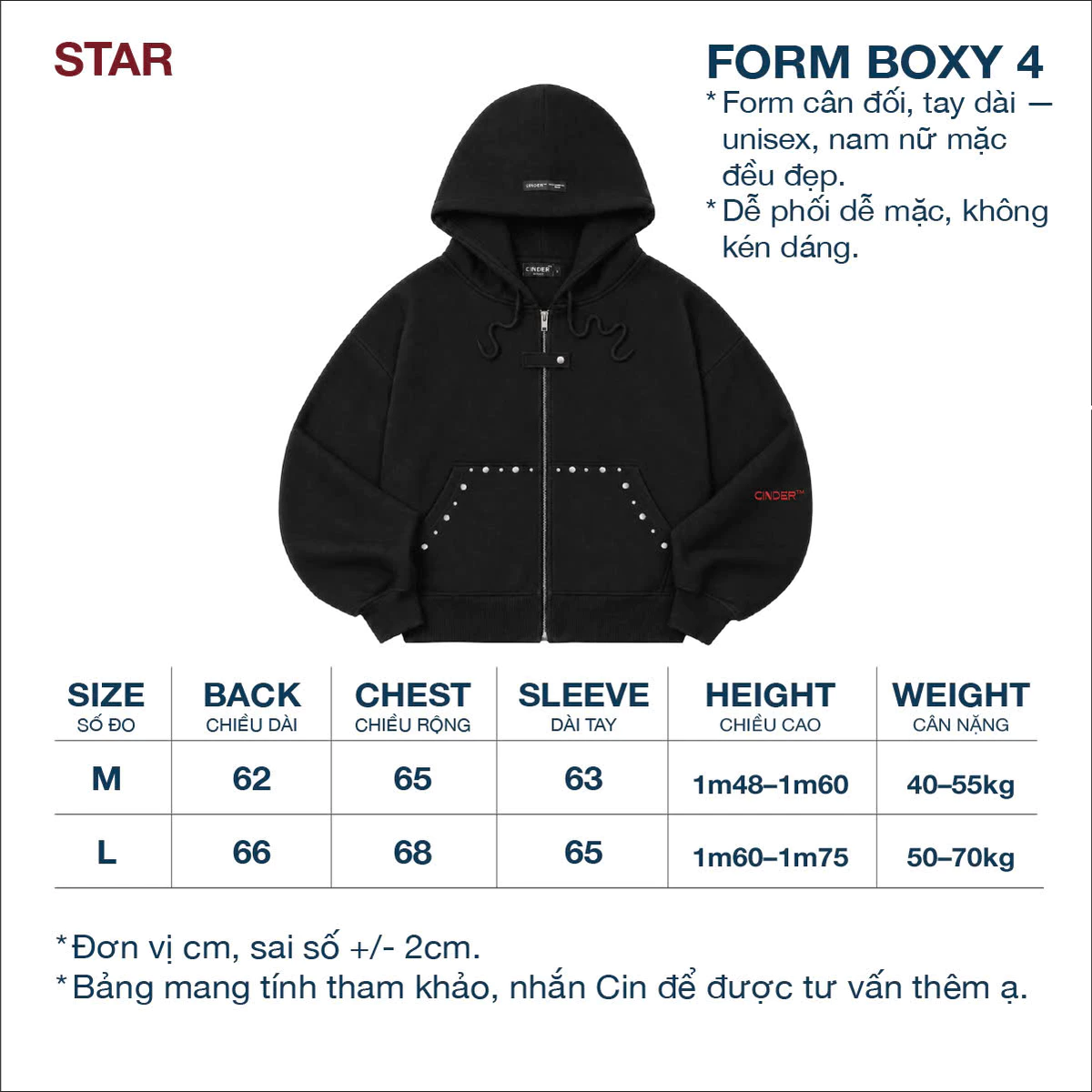 Áo Hoodie Zip STAR Cinder, Áo Local Brand Form Boxy Unisex Chất Vải Dày Đẹp