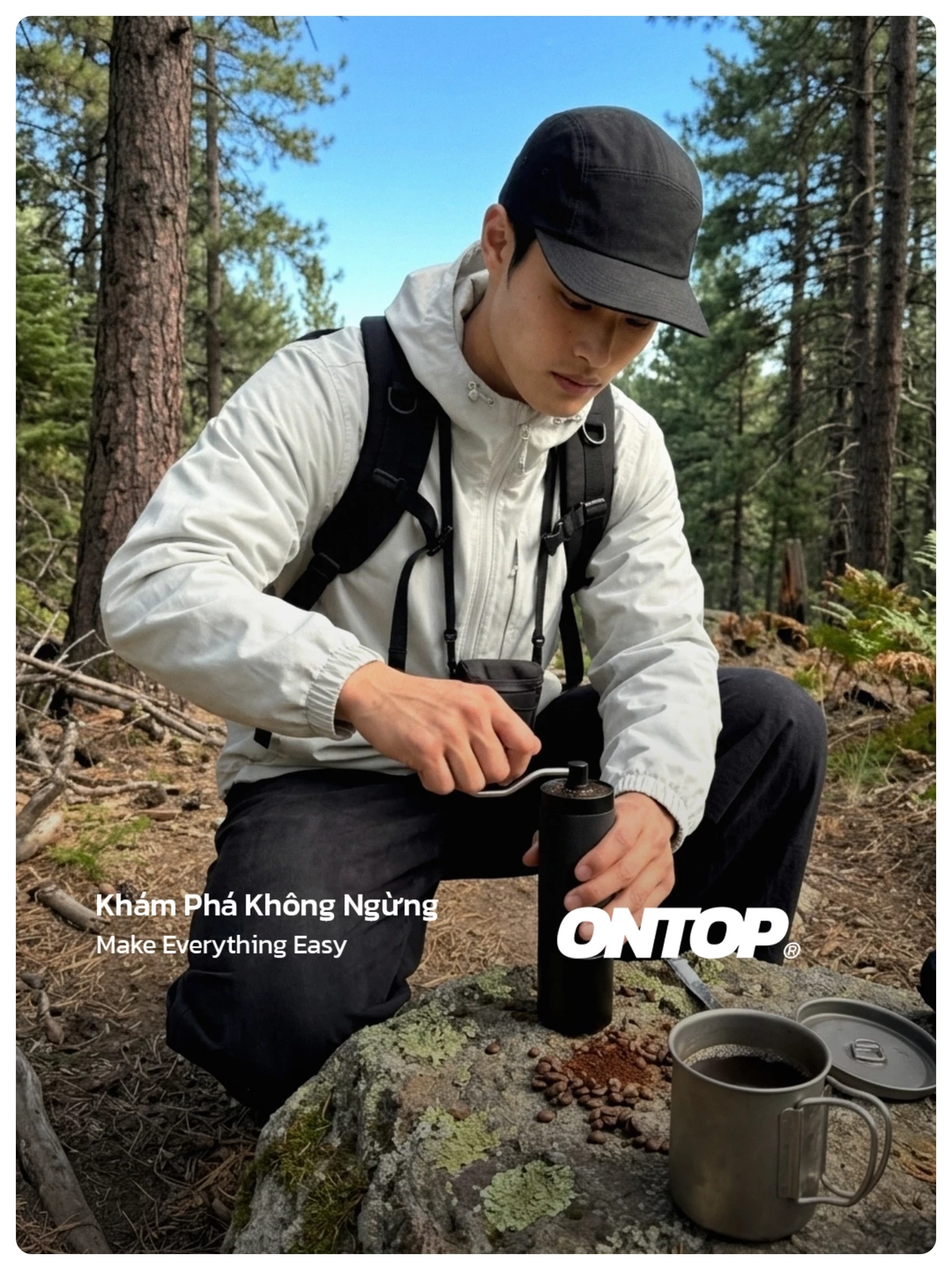 Balo da đen trơn nam nữ ONTOP chống nước nhiều ngăn đựng laptop local brand Big Buckle Backpack | O-P33