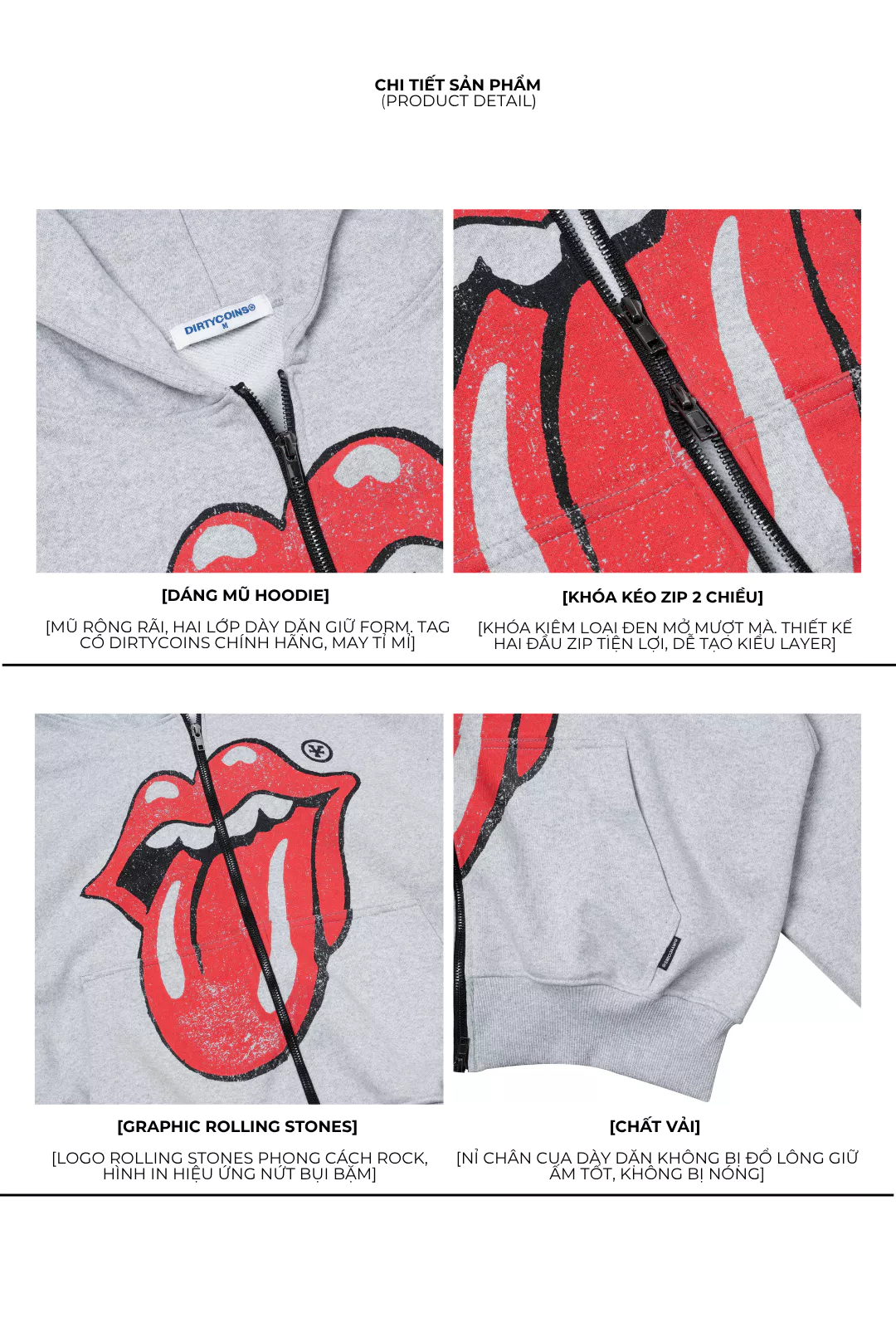 [DCxRS] Áo Khoác DirtyCoins Hoodie Zip Up Vint Tongue