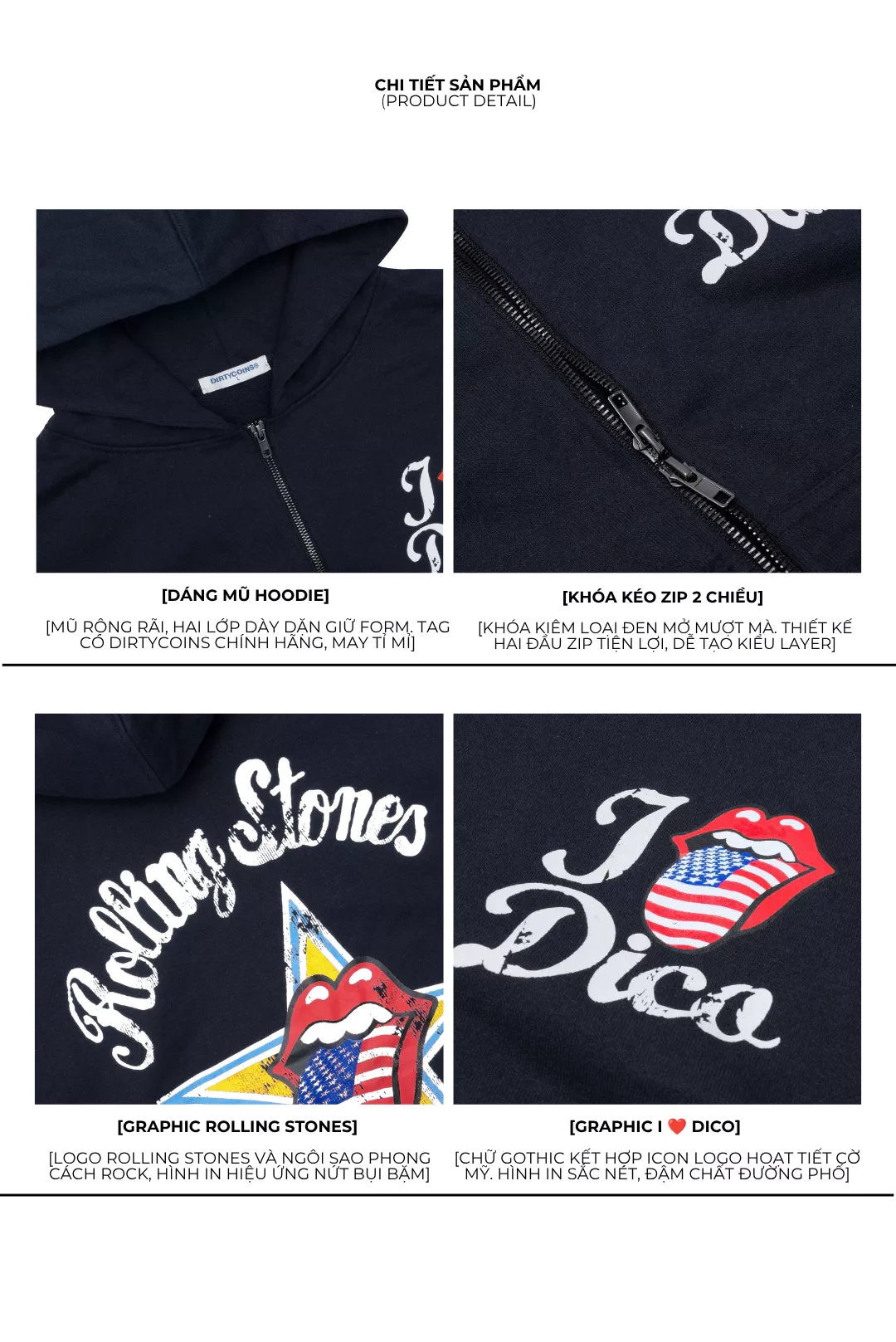 [DCxRS] Áo Khoác DirtyCoins Hoodie Zip Up US Tongue