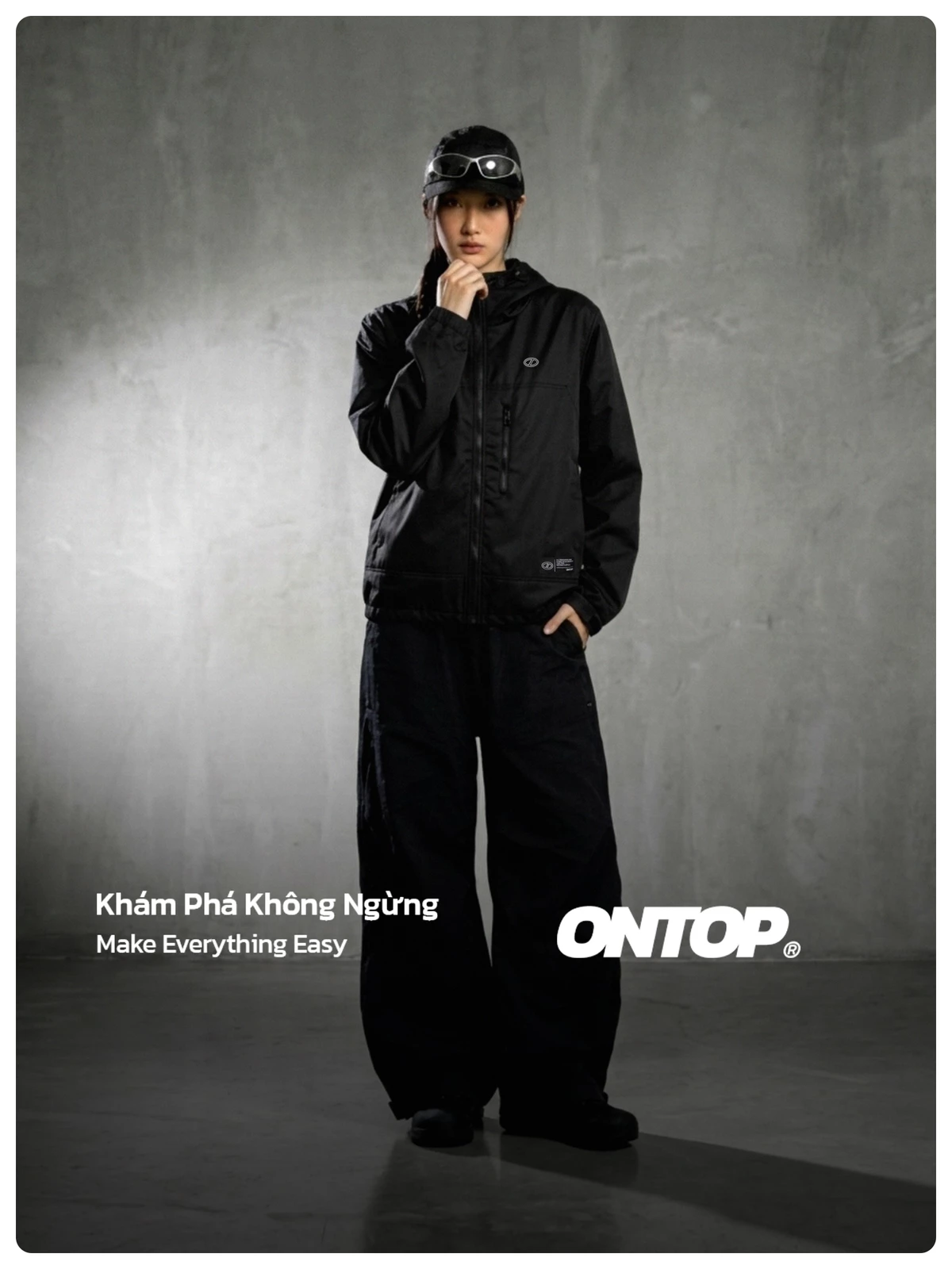 Áo khoác dù chống nắng nam nữ ONTOP có nón màu đen nhiều túi Protector Jacket | O-AK4-D