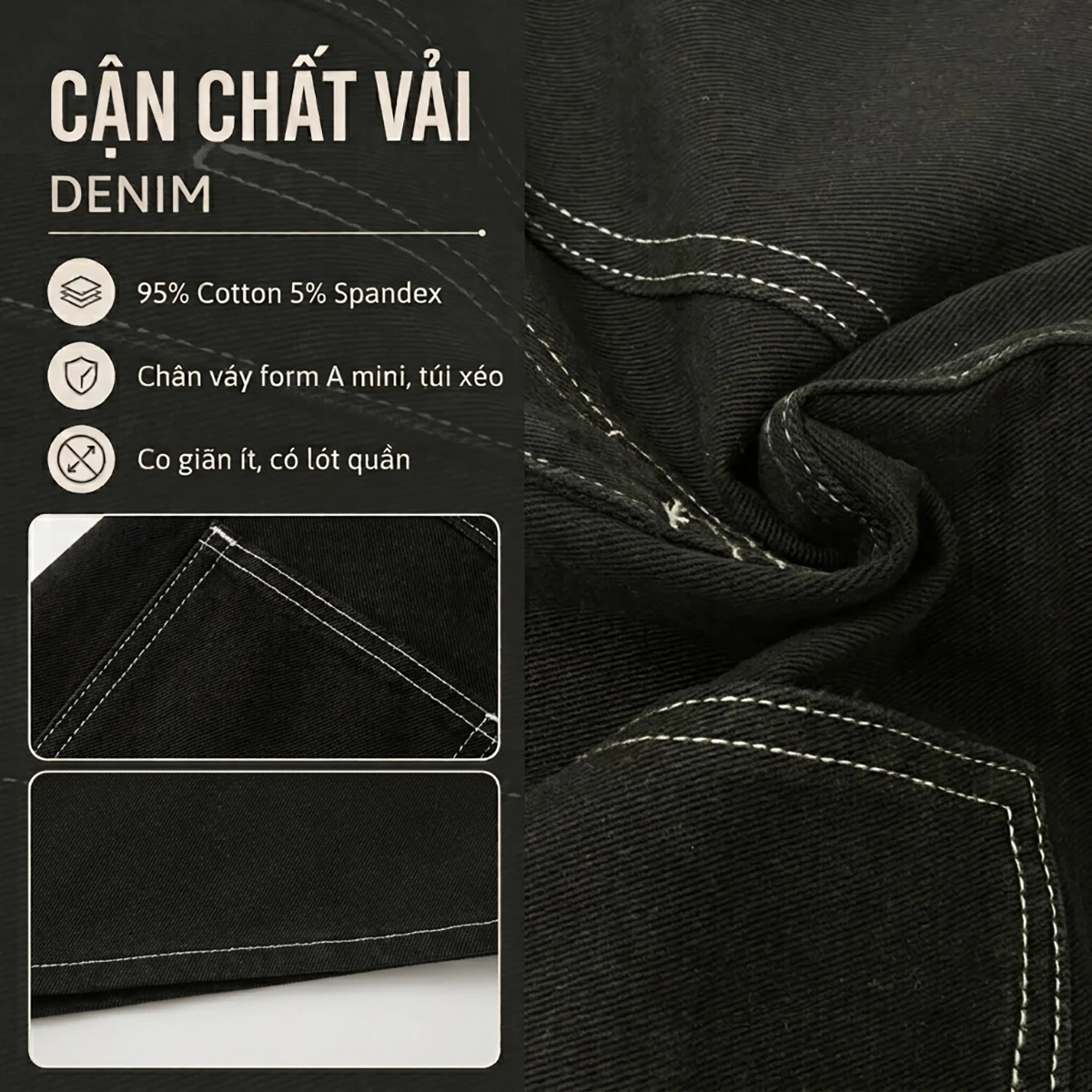 Chân Váy Jeans Nữ GMORNING Dáng A Ngắn Túi Hộp Phối Chỉ Nổi Lưng Cao Trẻ Trung Năng Động YVG08144