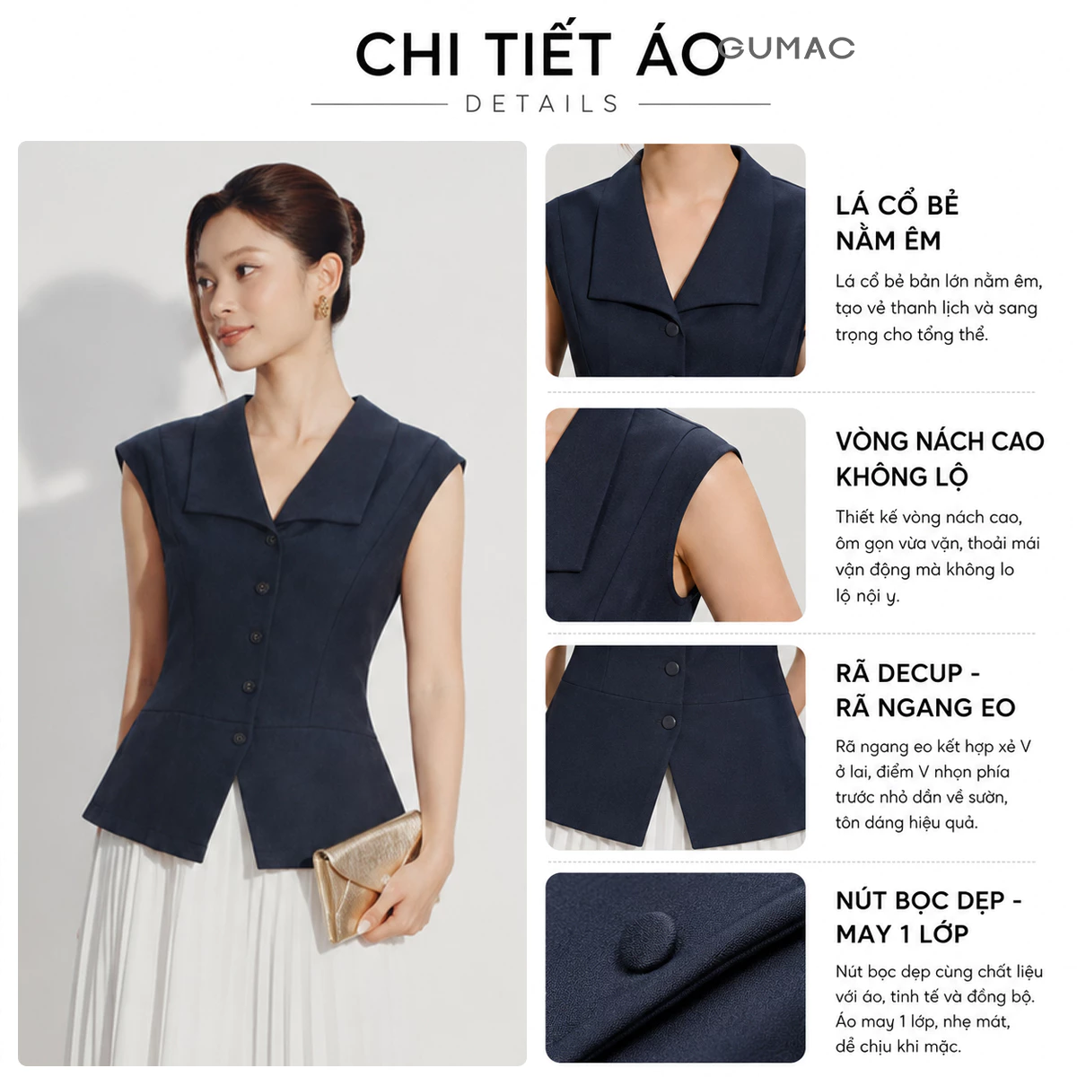 [VOUCHER 22%] Áo Gile Nữ GUMAC Cổ Bẻ Dáng Tôn Eo Phối Xẻ V Form Ôm Nút Bọc Dẹp Nữ Tính Thanh Lịch LAG07018