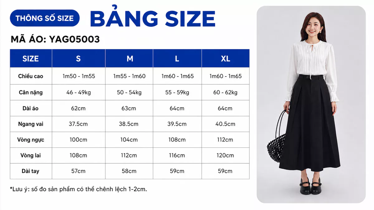 Áo Kiểu Nữ Gmorning - GUMAC Form Suông Tay Dài Cổ Cột Dây Xếp Ly Thân Trước Thanh Lịch Tôn Dáng YAG05003