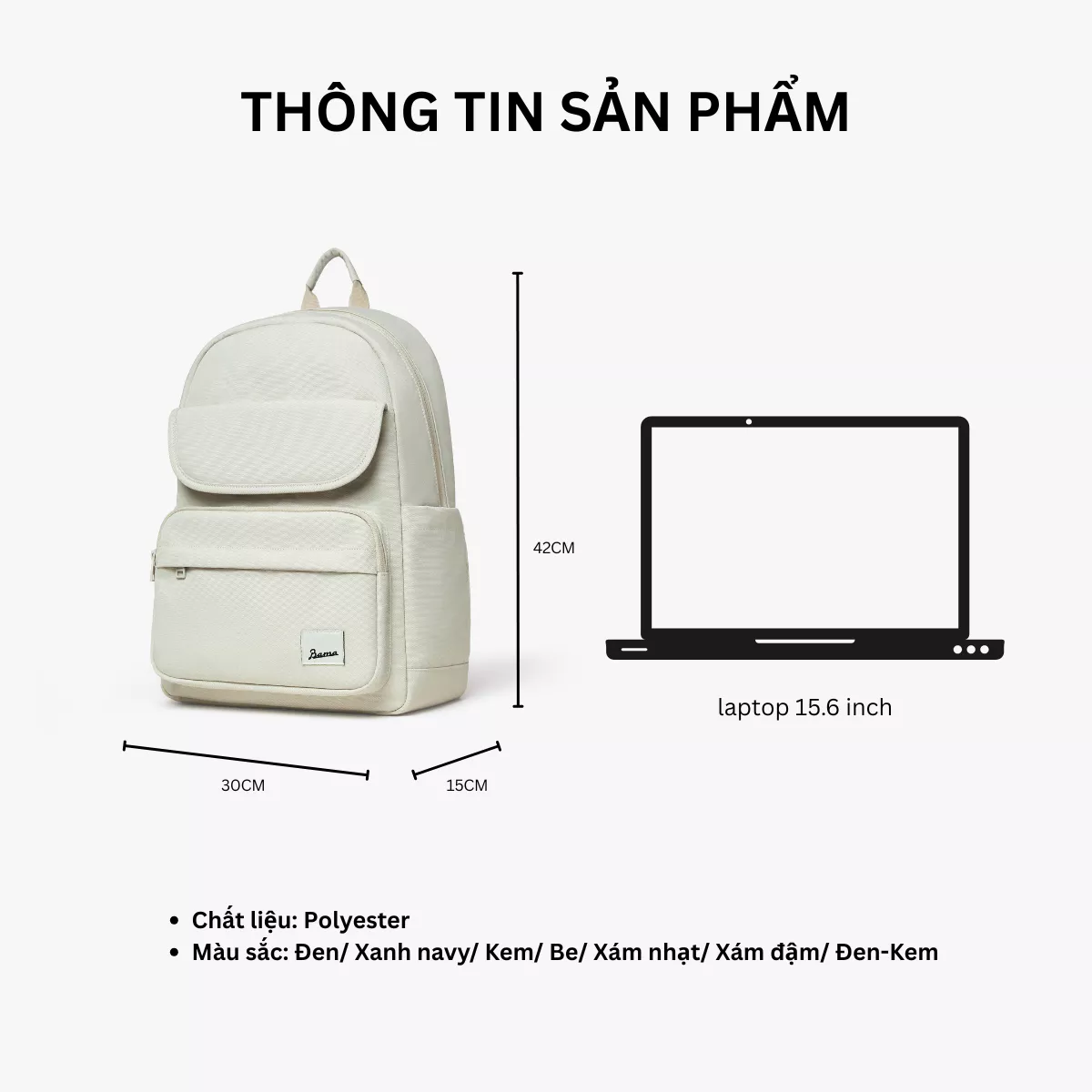 Balo Nam Nữ Đi Học BAMA FLAP Backpack Cặp Đi Làm Chống Nước Du Lịch Nhiều Ngăn Đựng Laptop 15 inch