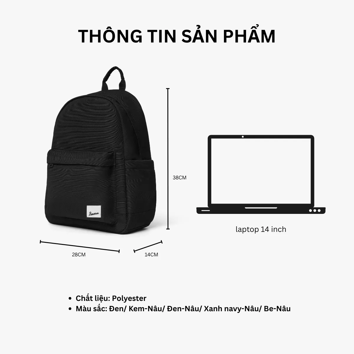 Balo nam nữ đi học đi làm BAMA ORIGIN Backpack chống nước nhiều ngăn đựng laptop 14 inch