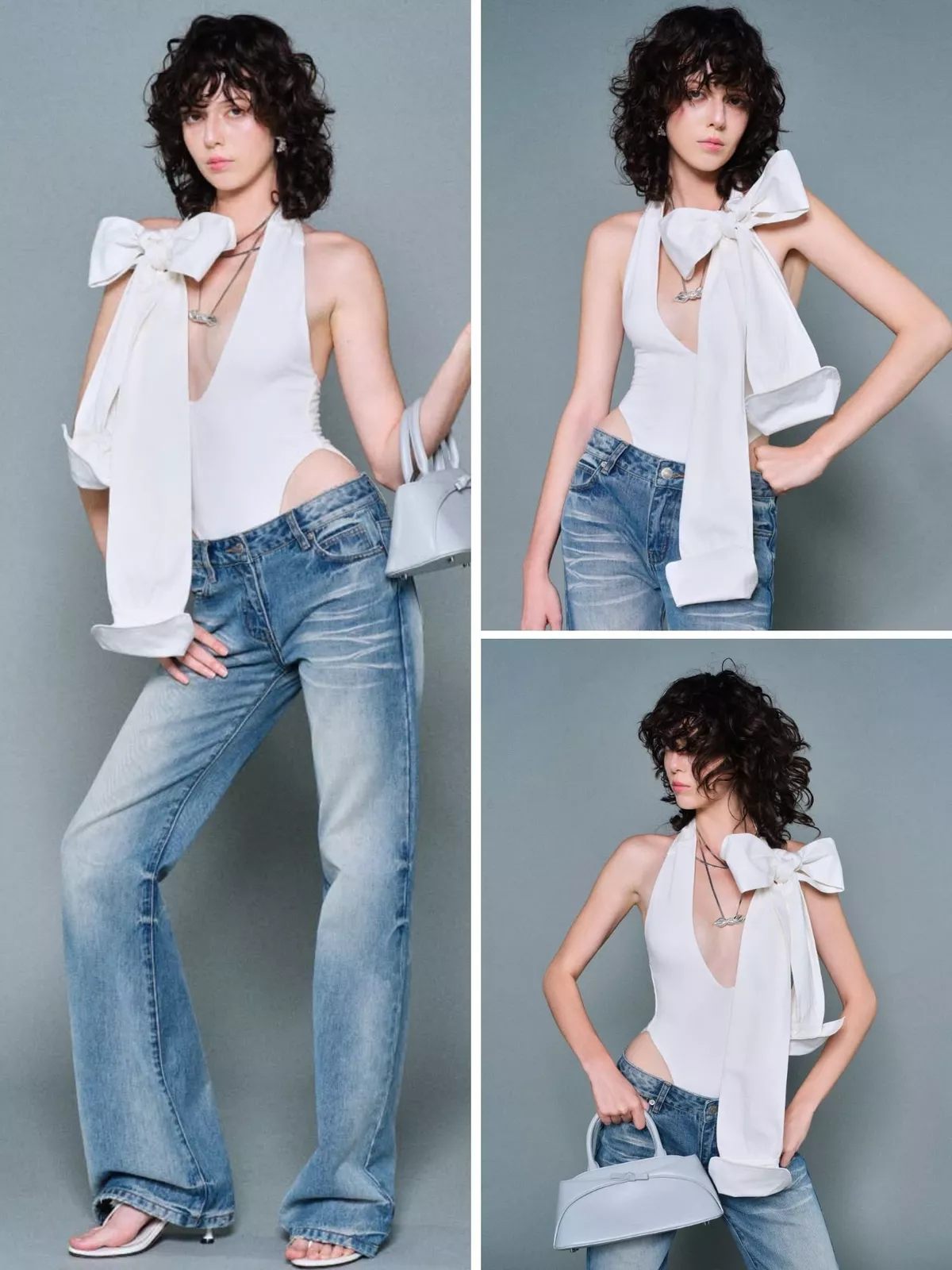 LSOUL Áo Bodysuit Cổ V Khoét Sâu Phối Nơ Maxi Cá Tính Joye Bodysuit A26052909
