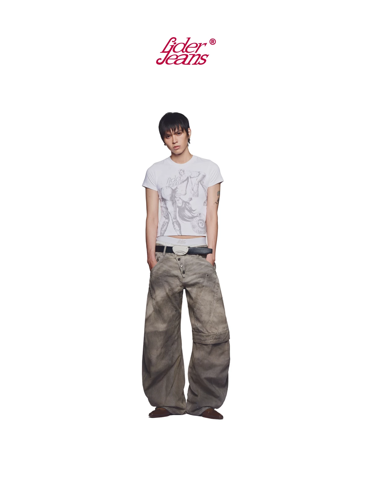 LIDER Jeans | Quần Jeans Washed Màu Ống Cong Unisex LIDER CEMENT SERVICE CURVE JEANS