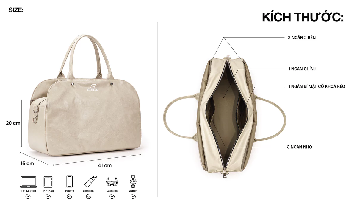 [MUA 1 TẶNG 1] Scarab Túi Da Mềm Form To Dáng Bowling - Vigor Duffle Bag