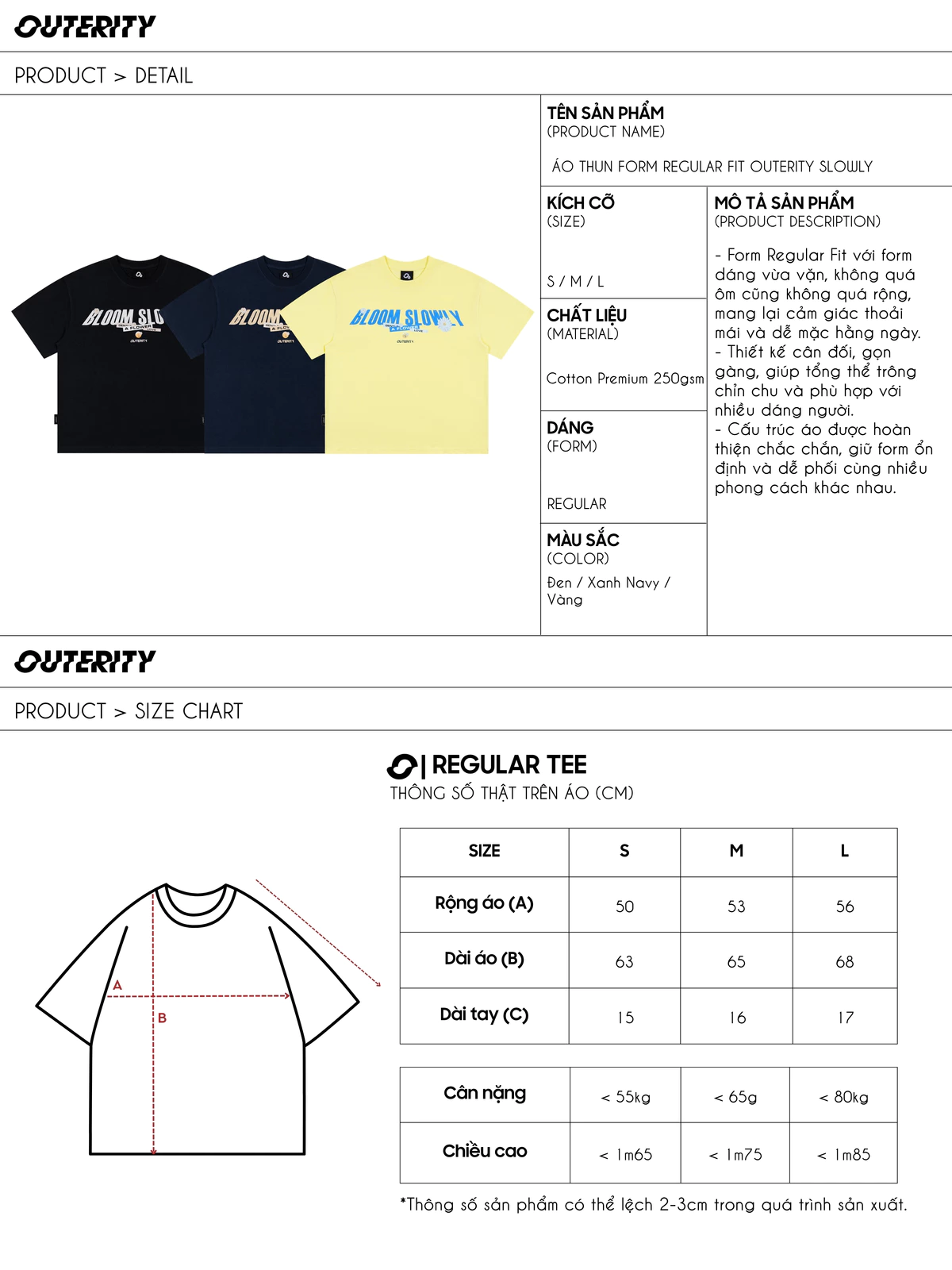Áo Thun Form Regular Fit Outerity Slowly Premium Cotton 250gsm Unisex Nam Nữ Localbrand
