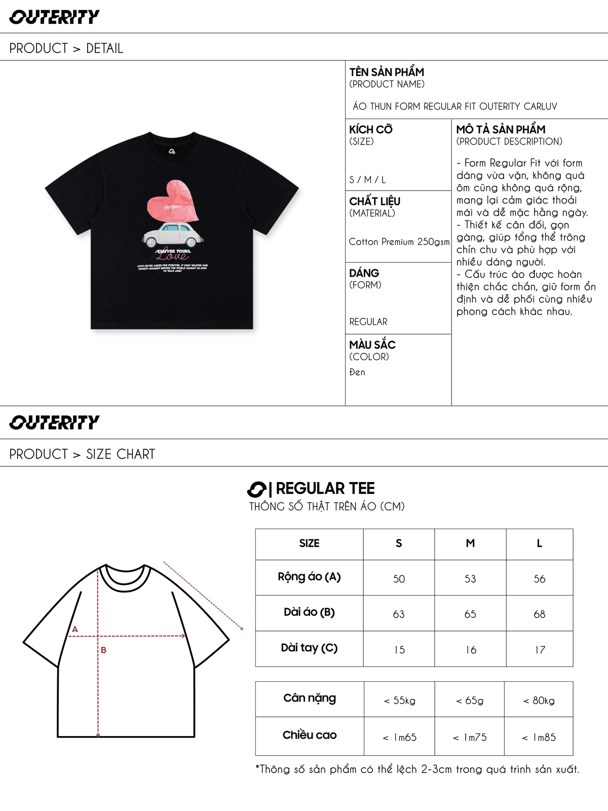 Áo Thun Form Regular Fit Outerity Carluv Premium Cotton 250gsm Unisex Nam Nữ Localbrand