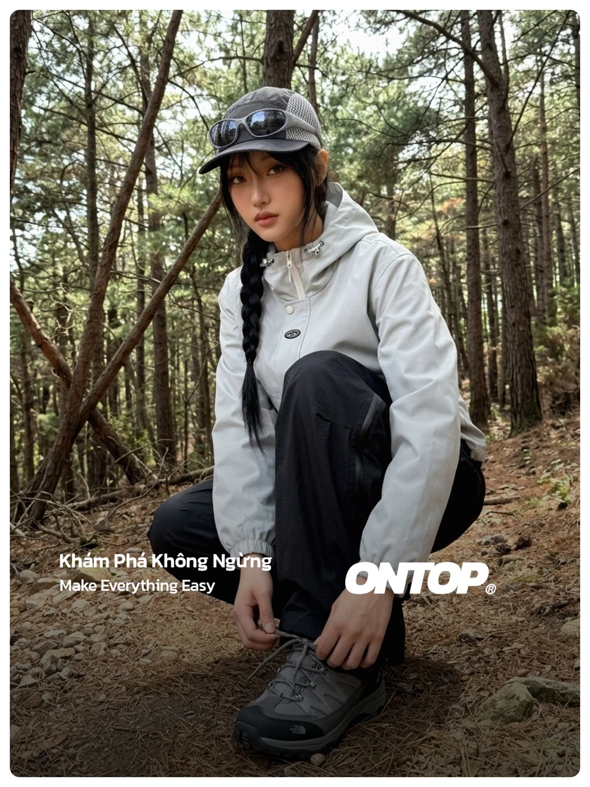 Áo khoác nữ có mũ vải dù 2 lớp ONTOP màu xám có mũ chống nắng Journey Jacket | O-AK7-XT