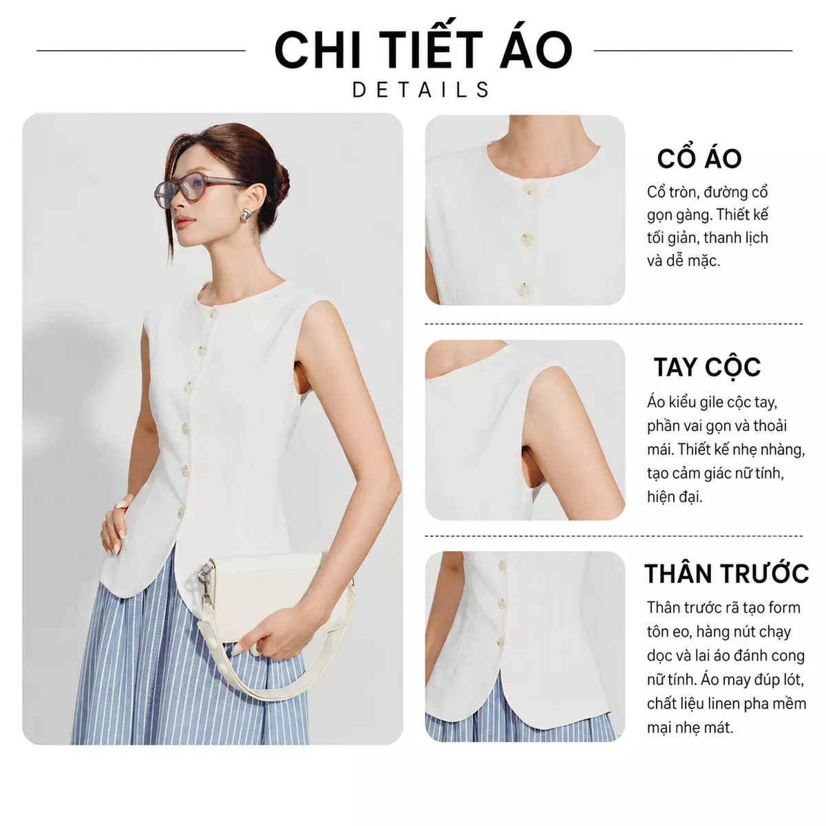 Áo Gile Nữ GUMAC Cổ Tròn Dáng Ôm Tôn Eo Lai Cong Nữ Tính May Lót Hai Lớp Thời Trang Cao Cấp AG07051