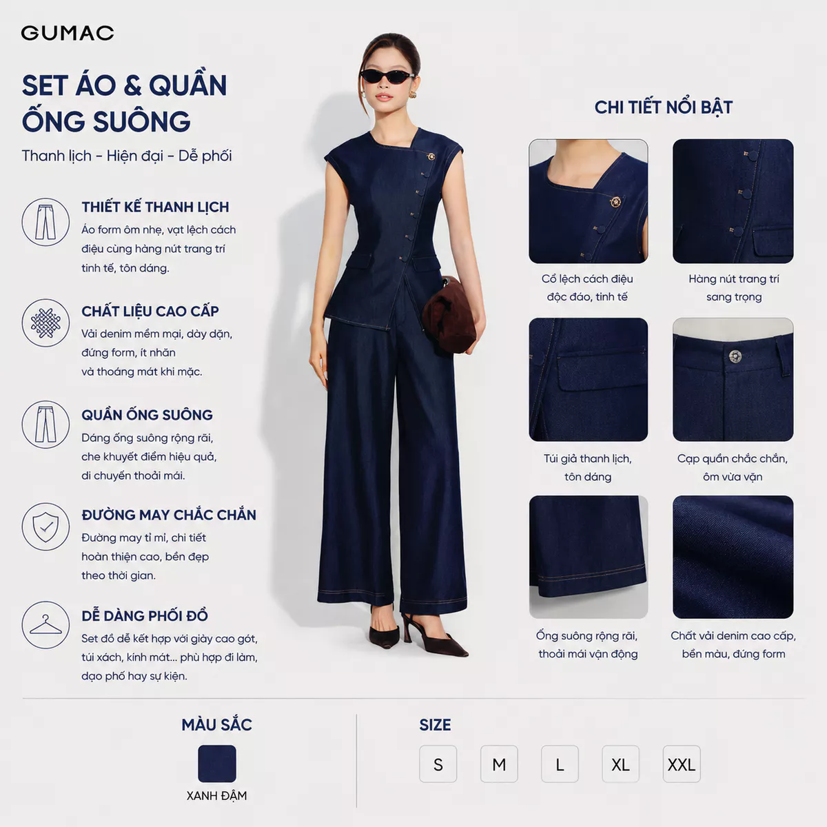 Set lẻ Áo Peplum Nữ GUMAC Đắp Chéo Dáng Ôm Thanh Lịch AG07084 - Quần Tây Nữ GUMAC Ống Suông Lưng Rời Túi Xéo QG07083