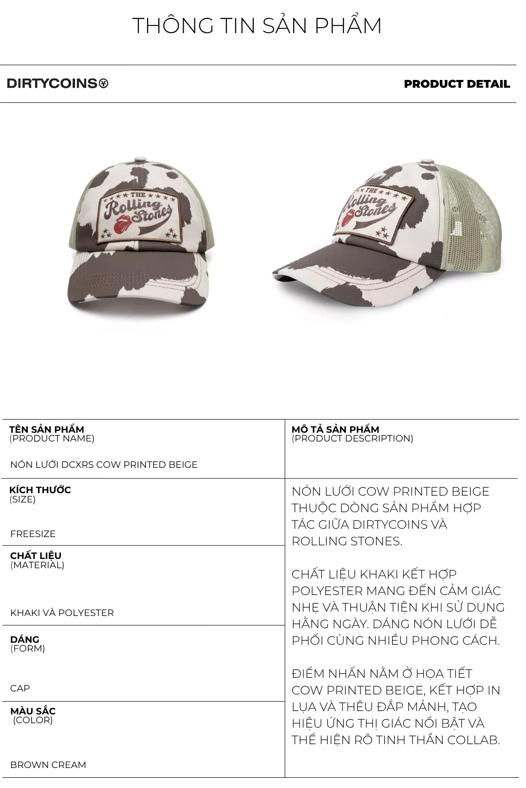Nón Lưới DirtyCoins Cow Printed Beige