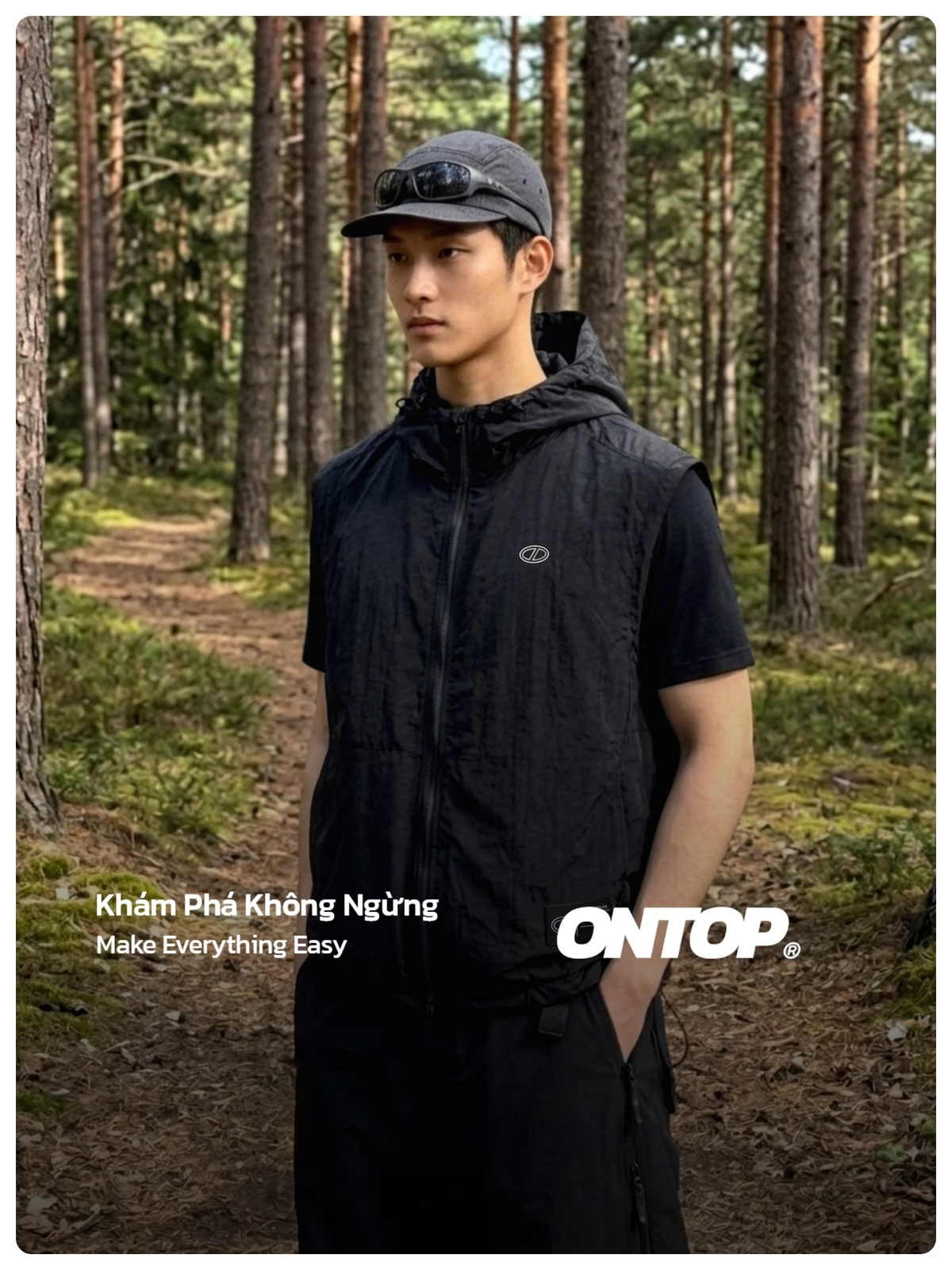 Áo gile gió nhăn 2 lớp có mũ ONTOP | O-AK1
