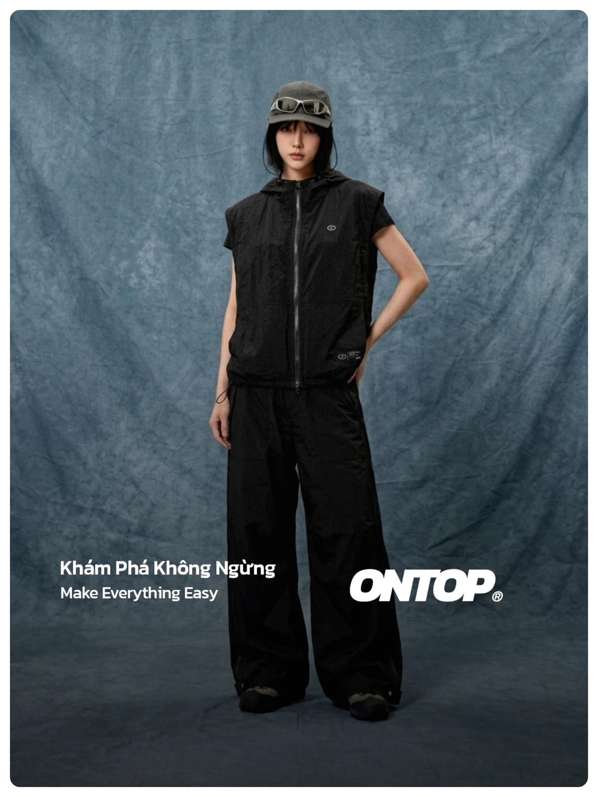 Áo gile gió nhăn 2 lớp có mũ ONTOP | O-AK1
