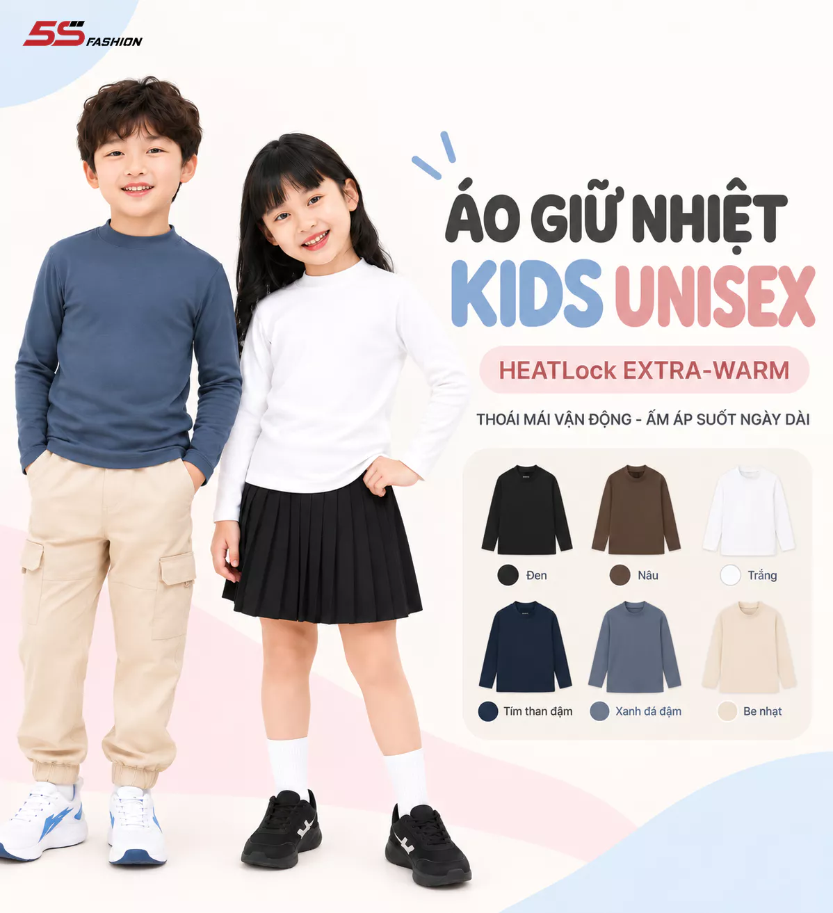 Áo Giữ Nhiệt Cổ 3 Phân Cho Bé Trai Bé Gái Extra-warm Lót Bông Nỉ Cực Ấm 01-K0AGNR5006