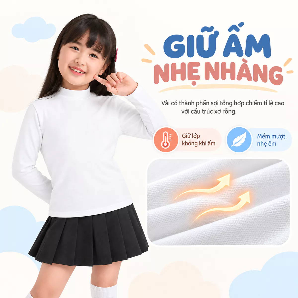 Áo Giữ Nhiệt Cổ 3 Phân Cho Bé Trai Bé Gái Extra-warm Lót Bông Nỉ Cực Ấm 01-K0AGNR5006