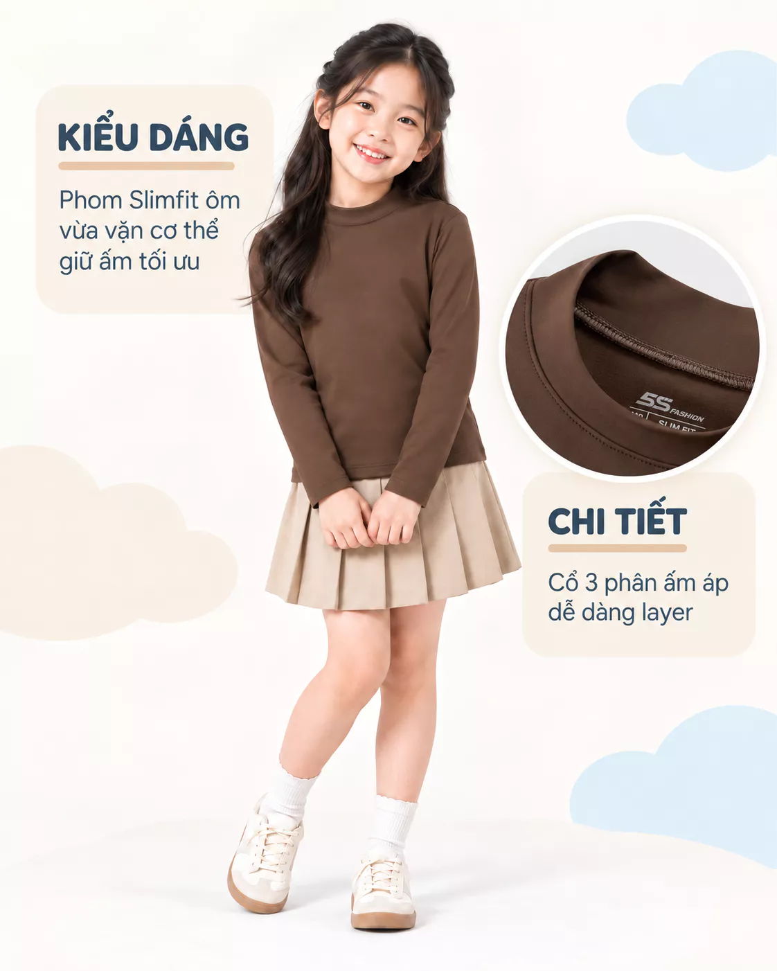 Áo Giữ Nhiệt Cổ 3 Phân Cho Bé Trai Bé Gái Extra-warm Lót Bông Nỉ Cực Ấm 01-K0AGNR5006