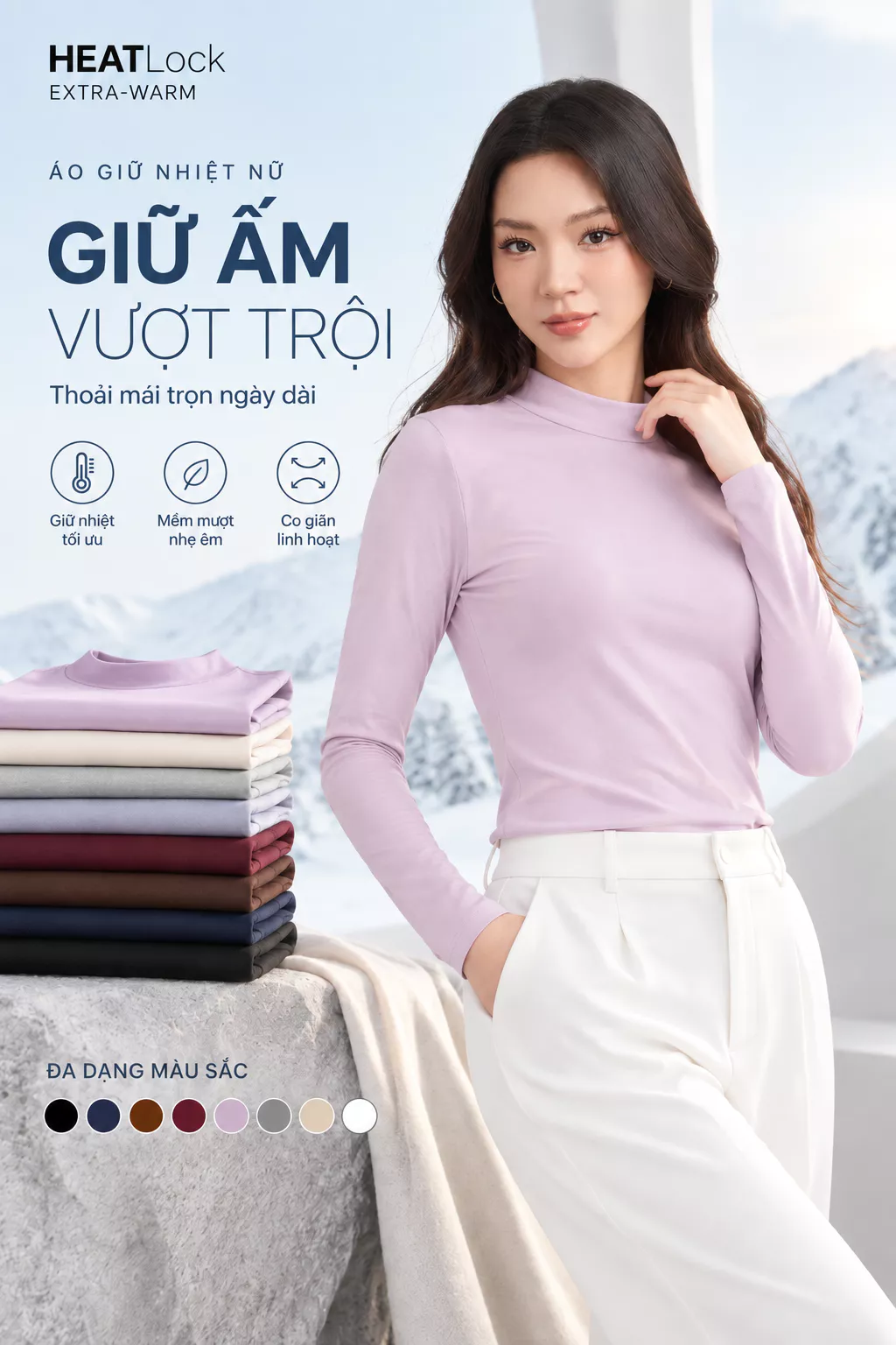 Áo Giữ Nhiệt Nữ Extra-warm 5S FASHION Lót Bông Nỉ Cực Ấm, Trơn Basic W0AGNR5011