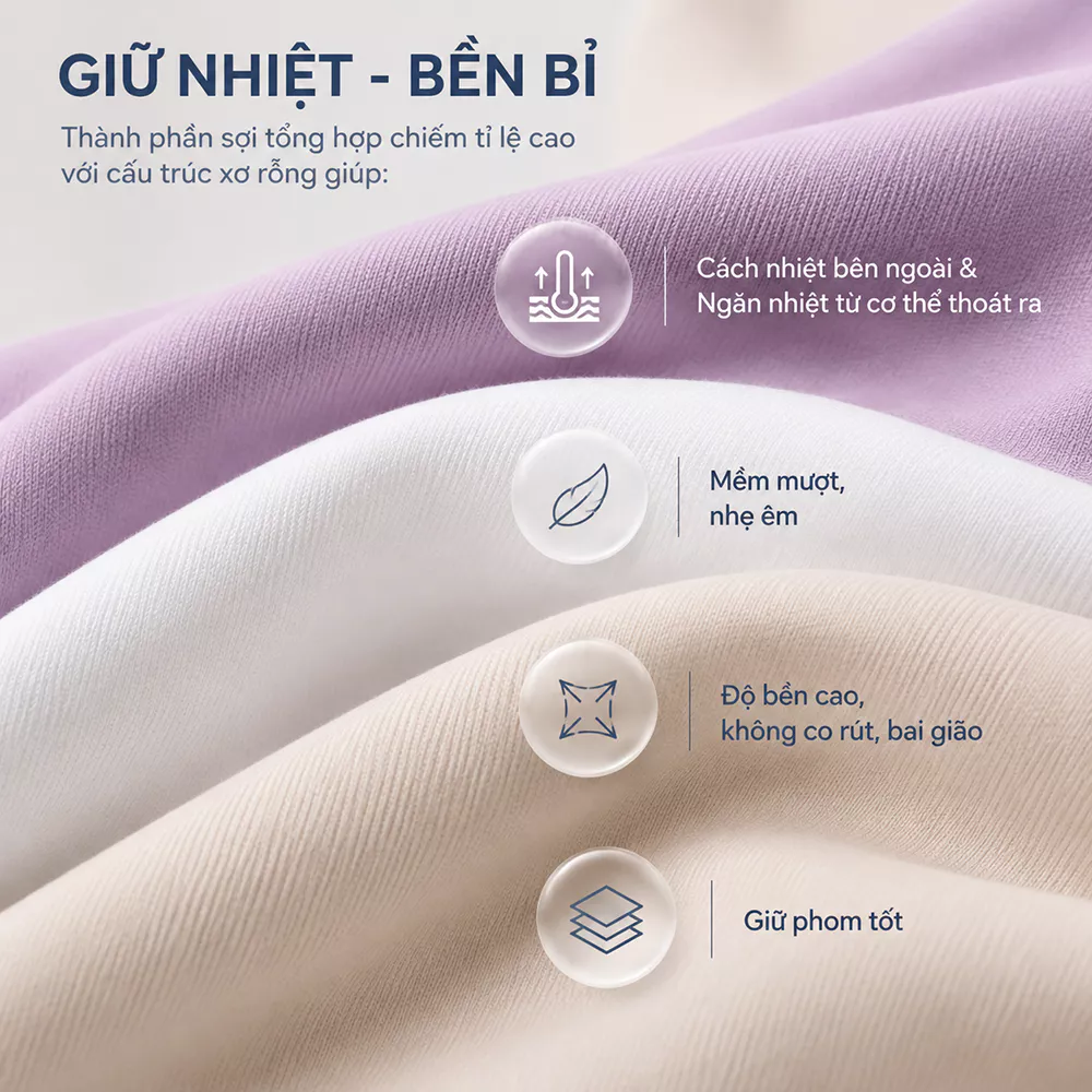 Áo Giữ Nhiệt Nữ Extra-warm 5S FASHION Lót Bông Nỉ Cực Ấm, Trơn Basic W0AGNR5011