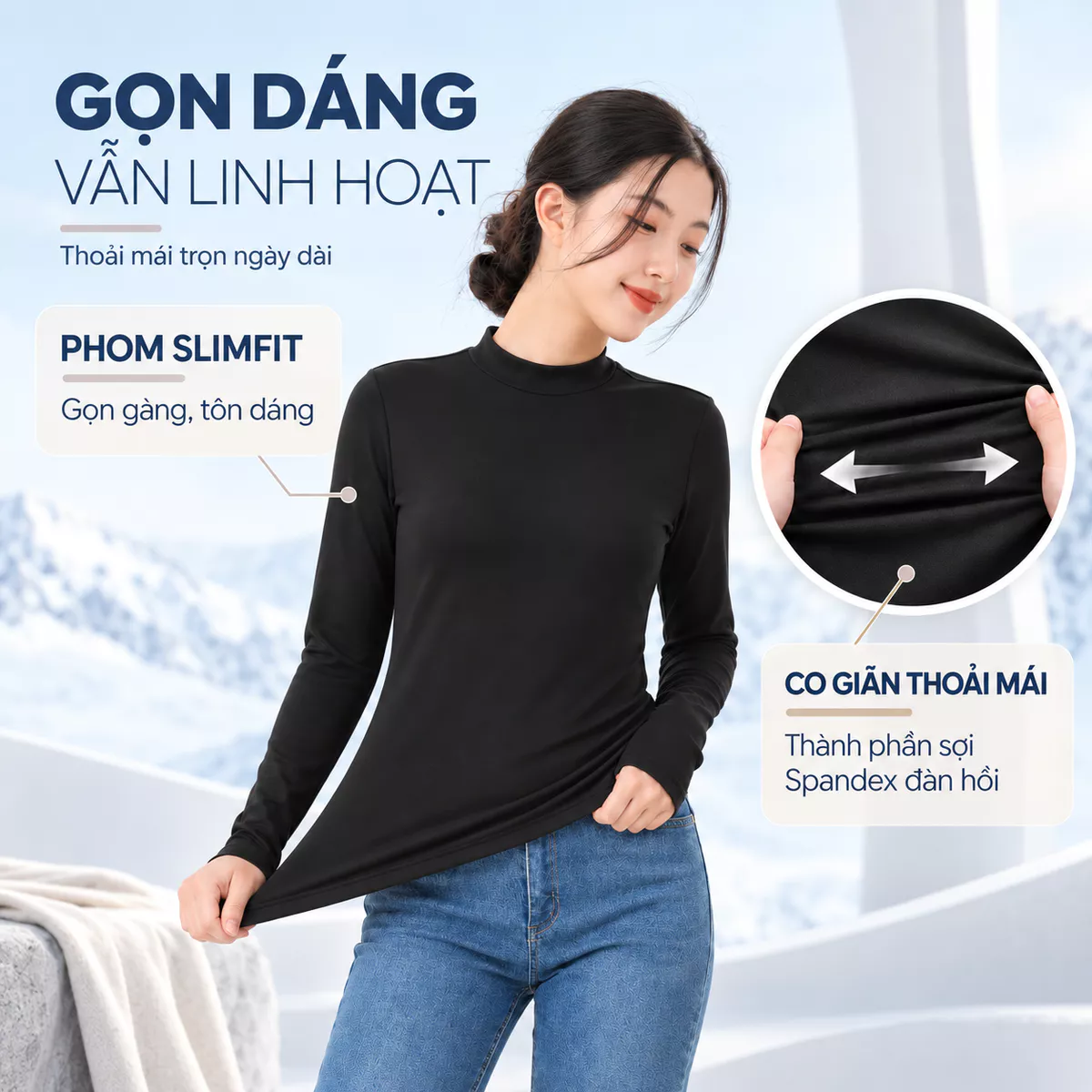 Áo Giữ Nhiệt Nữ Extra-warm 5S FASHION Lót Bông Nỉ Cực Ấm, Trơn Basic W0AGNR5011