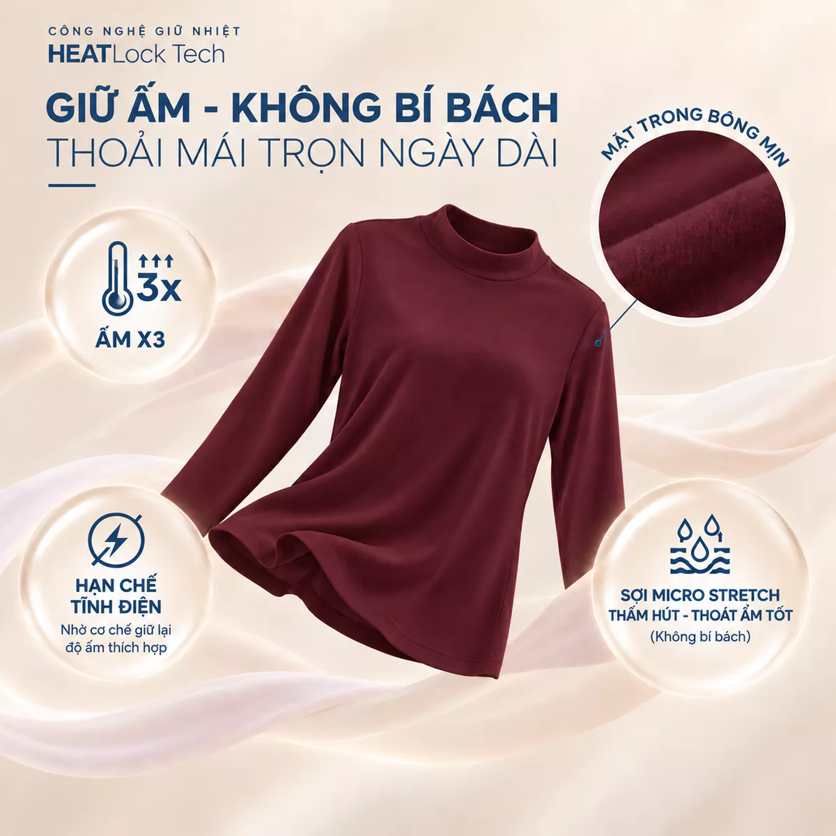 Áo Giữ Nhiệt Nữ Extra-warm 5S FASHION Lót Bông Nỉ Cực Ấm, Trơn Basic 01-W0AGNR5011
