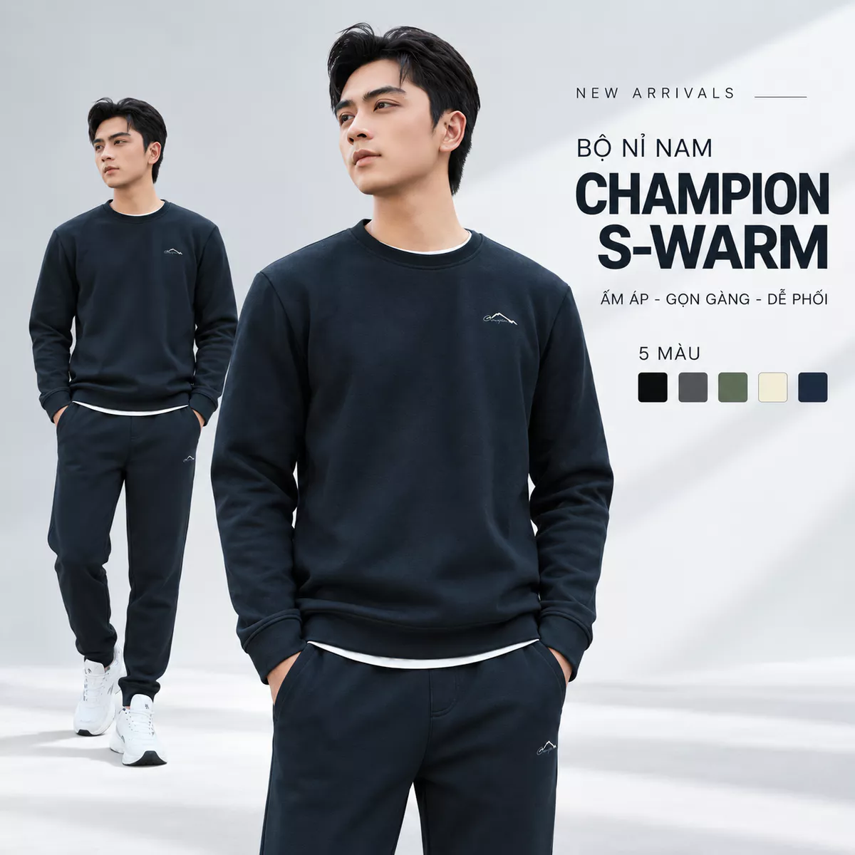 Quần Áo Nỉ Nam Mùa Đông 5S FASHION CHAMPION S-WARM Dày Dặn, Giữ Ấm, Thêu Tinh Tế MBNIR5013