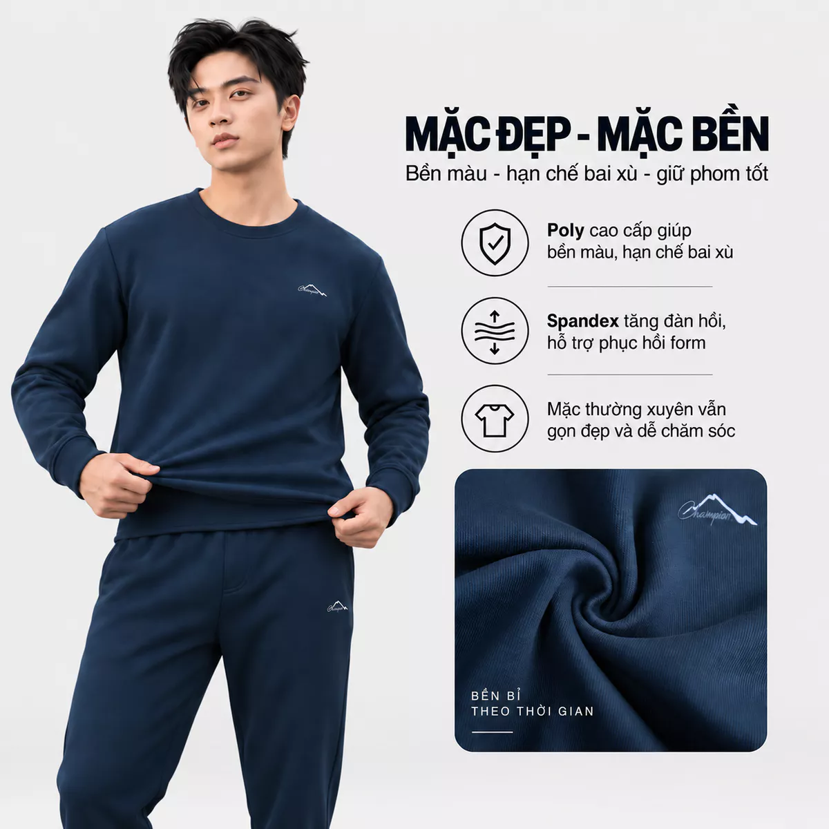 Quần Áo Nỉ Nam Mùa Đông 5S FASHION CHAMPION S-WARM Dày Dặn, Giữ Ấm, Thêu Tinh Tế MBNIR5013